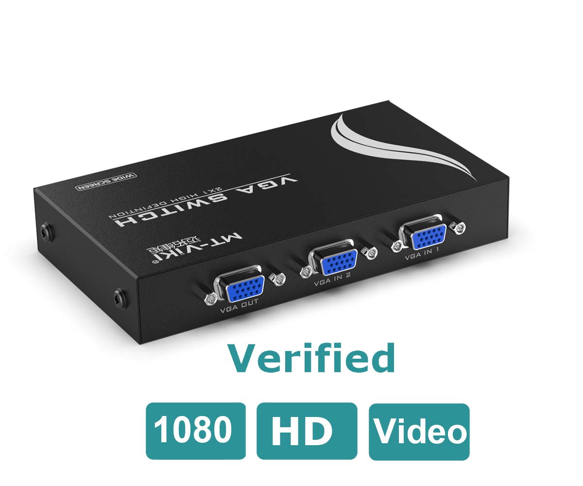 MT-VIKI VGA Switch 2 Port - Share 2 Computers with 1 Monitor - 1920x1440 Resolution - Ideal for Office, Gaming & Multi-PC Setup