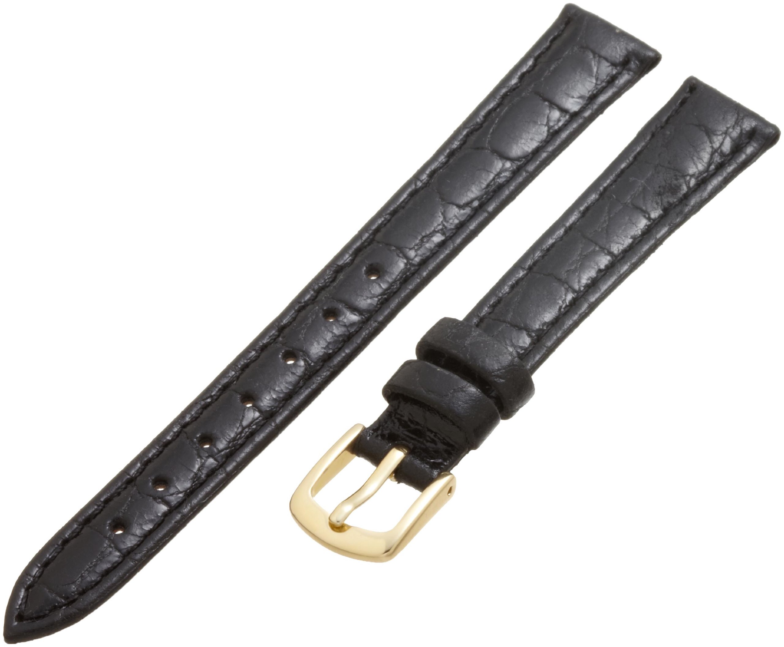 Hadley-Roma LS-717 12mm Black Crocodile Grain Leather Watch Band for Women - Replacement Strap for Dress Watches & Formal Occasions