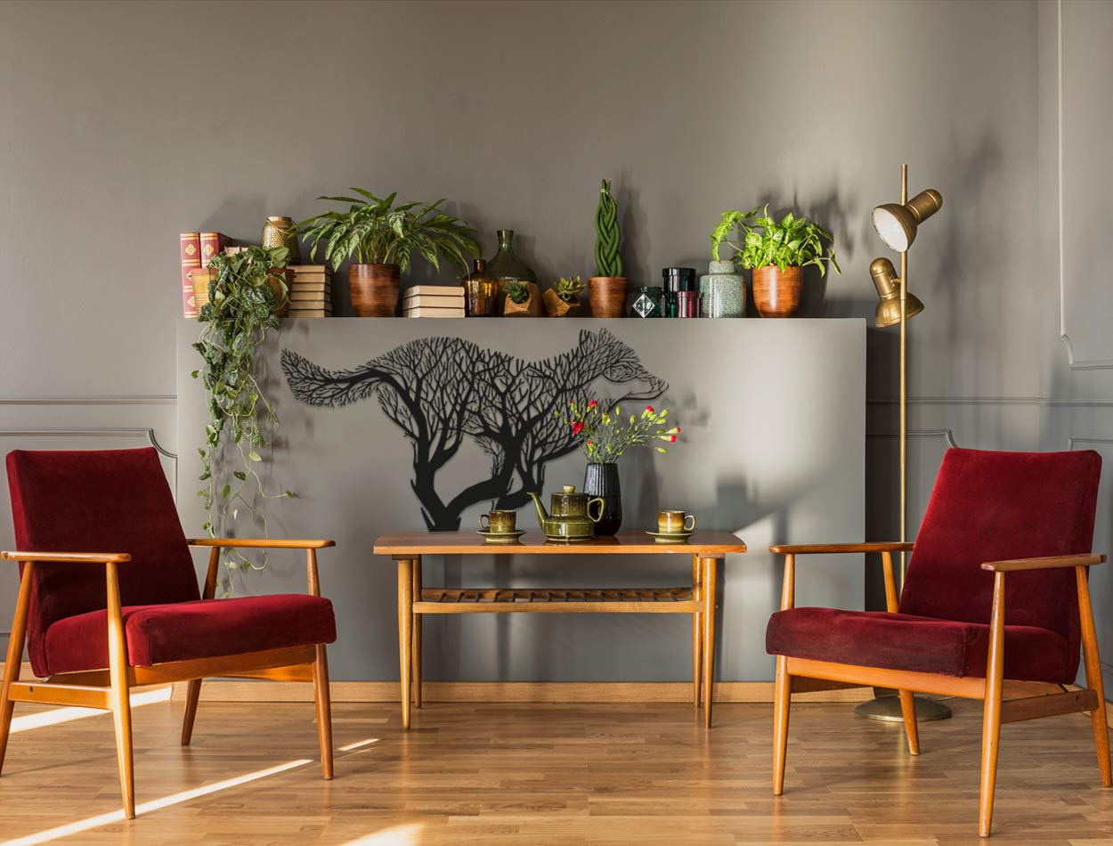 LaModaHome Metal Wall Art - Forestry Fox Black Wall Decor for Living Room, Bedroom, Kitchen & Bathroom | Indoor & Outdoor Decoration | Modern Wall Hanging for Home & Office | Perfect Gift Idea for Housewarming & Holidays