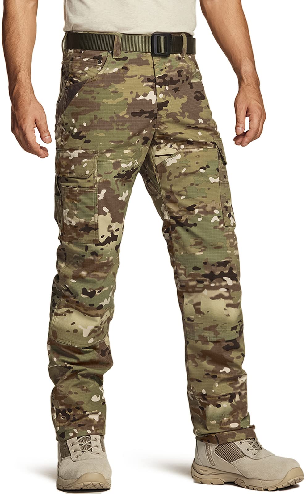 CQR Men's Flex Ripstop Work Pants - Water Resistant Tactical Cargo Pants for Outdoor, Utility & EDC | Durable Hiking, Camping & Workwear