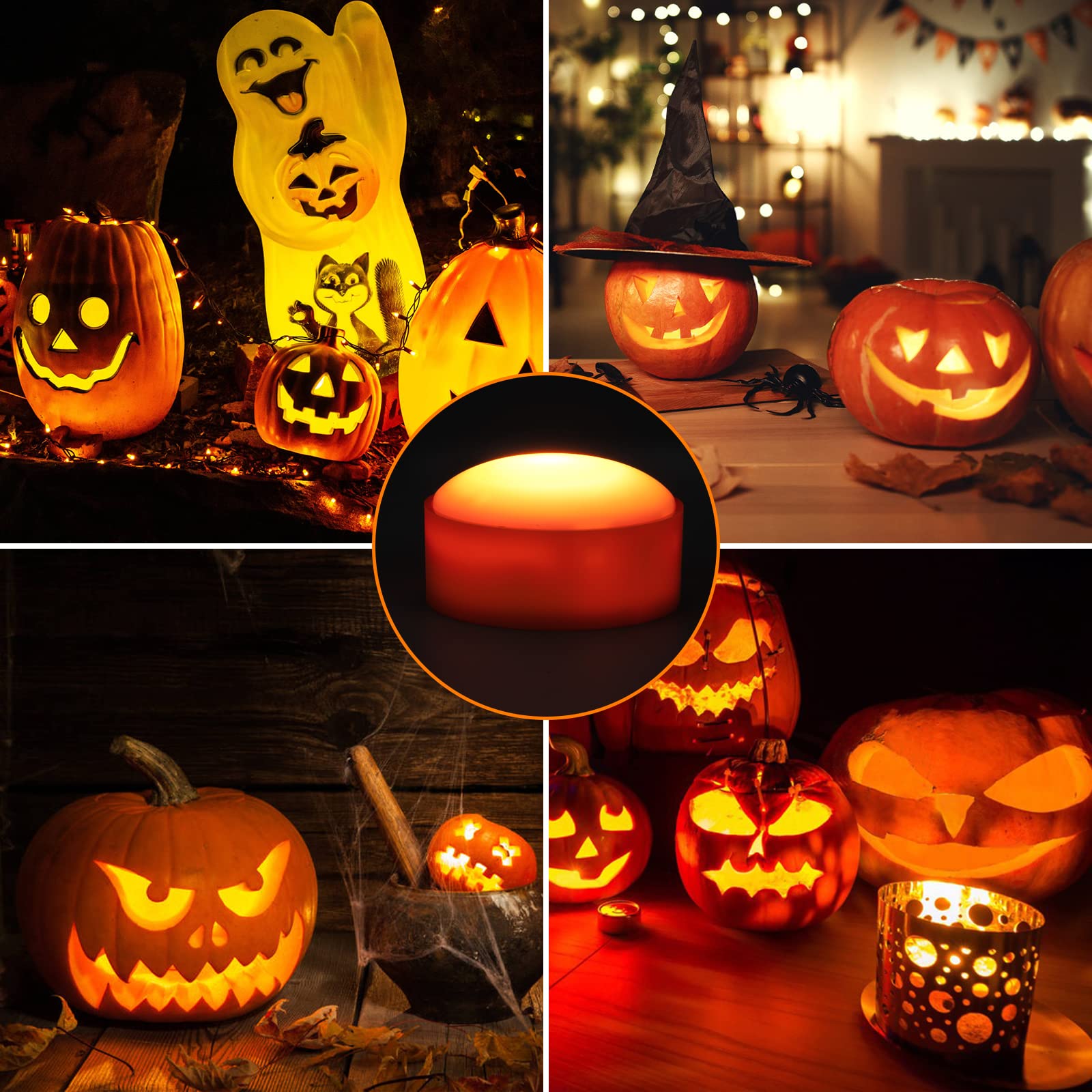 Litake LED Flameless Pumpkin Lights with Remote - 6 Pack Battery Operated Dimmable Halloween Candle Lights with Timer, Flickering Jack-O-Lantern Effect for Indoor/Outdoor Decor | Perfect for Halloween Porch, Yard, Party & Window Displays