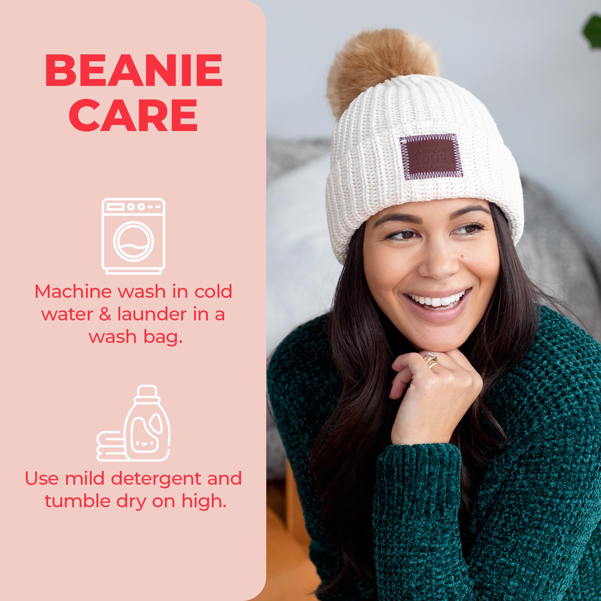 Love Your Melon Beanie for Women & Men - 100% Soft Cotton Stretchable Pom Knit Winter Hat - Thick & Stylish Unisex Beanie for Cold Weather - Perfect for Skiing, Snowboarding & Outdoor Activities