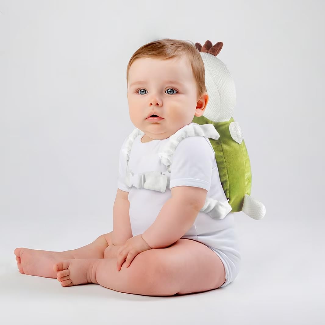 PandaEar Baby Head Protection Backpack - Adjustable Toddler Safety Backpack with Head Protector for Crawling & Walking - Fall Protection Gear for Infants (Green) - Perfect for Learning to Walk, Playtime & Outdoor Adventures