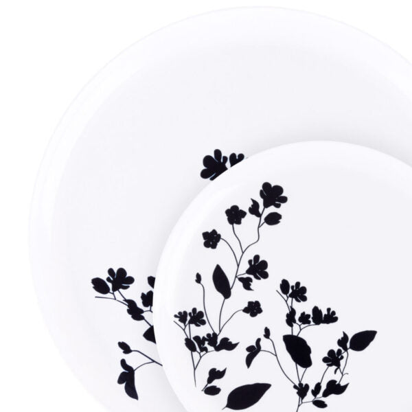 20-Piece Round Plastic Dinnerware Set - White & Black for 10 Guests | Disposable Plates, Bowls, Cups & Cutlery | Perfect for Outdoor Picnics, BBQs, Garden Parties & Casual Dining