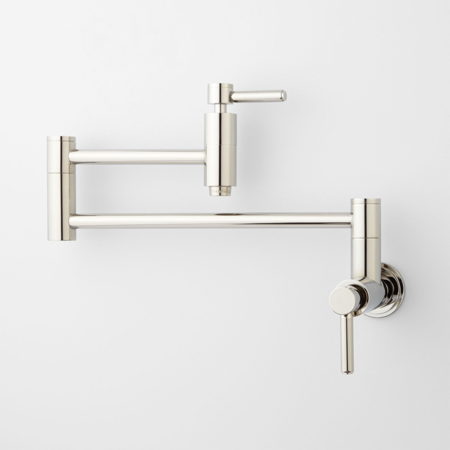 Signature Hardware 329627 Contemporary Brushed Nickel Wall Mounted Pot Filler Faucet - Double Handle Design for Kitchen Sink & Stove Area - Perfect for Cooking, Filling Large Pots & Home Renovation