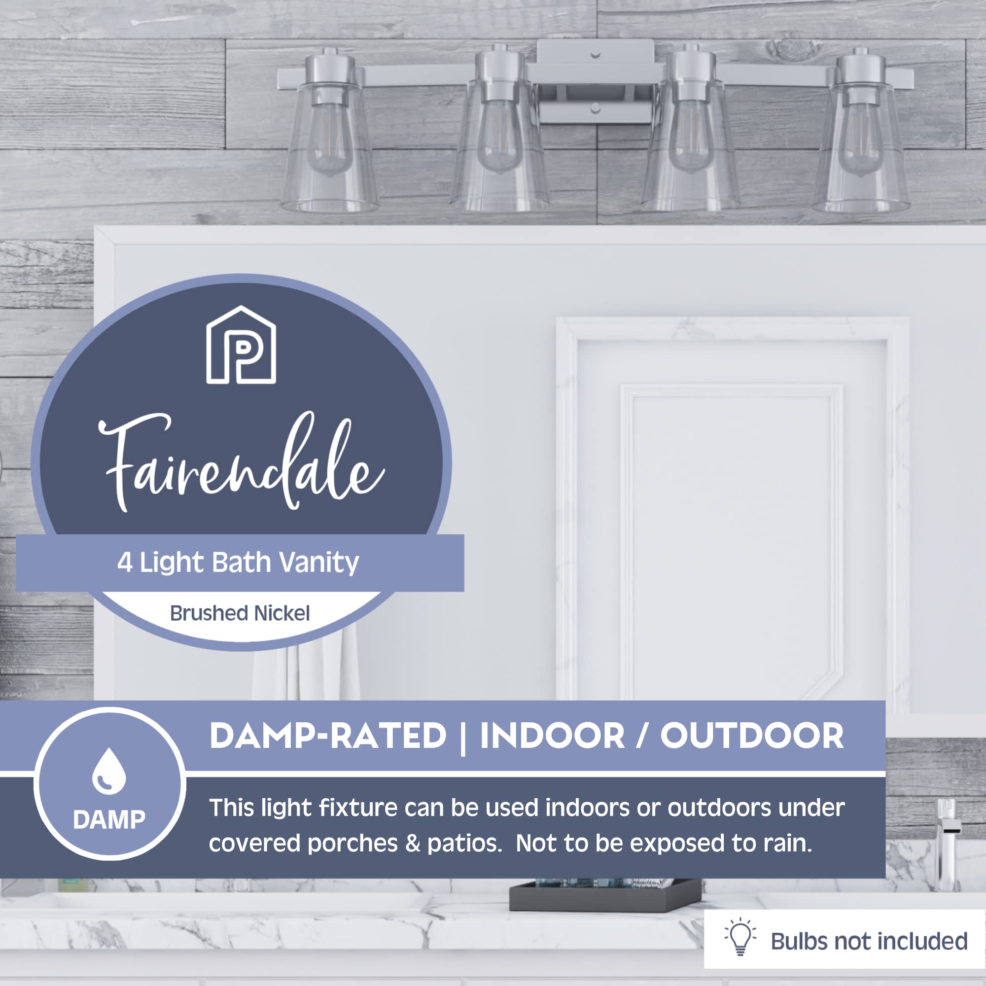 Prominence Home Fairendale 4-Light Brushed Nickel Bathroom Vanity Light with Clear Glass Shades - 51528-01 | Modern Bathroom Lighting for Vanity Mirror, Powder Room & Makeup Area