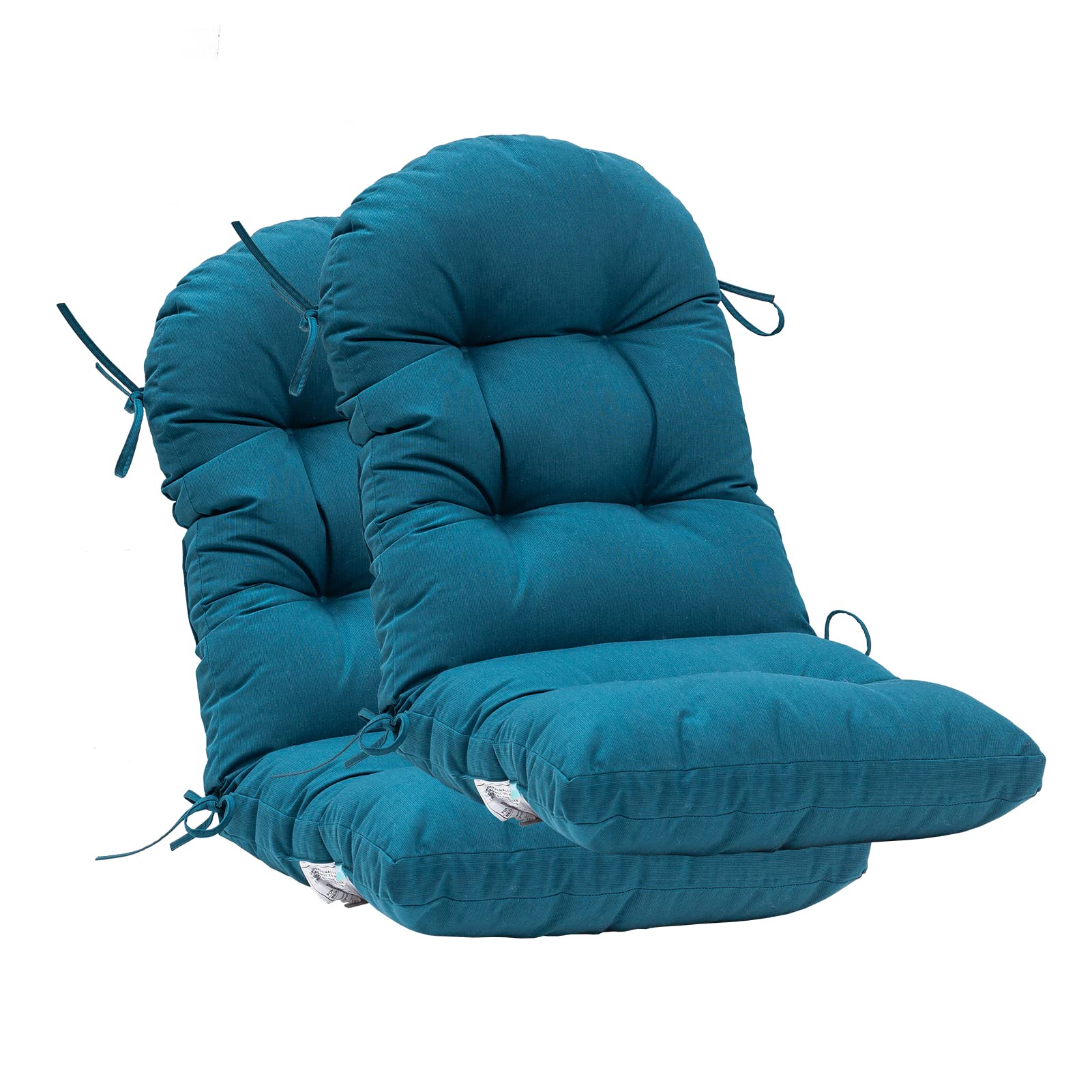 QILLOWAY High Back Chair Cushion Set of 2 - All Weather Indoor Outdoor Replacement Cushions for Adirondack & Rocking Chairs - Peacock Blue - Perfect for Patio, Deck, Garden & Porch Relaxation
