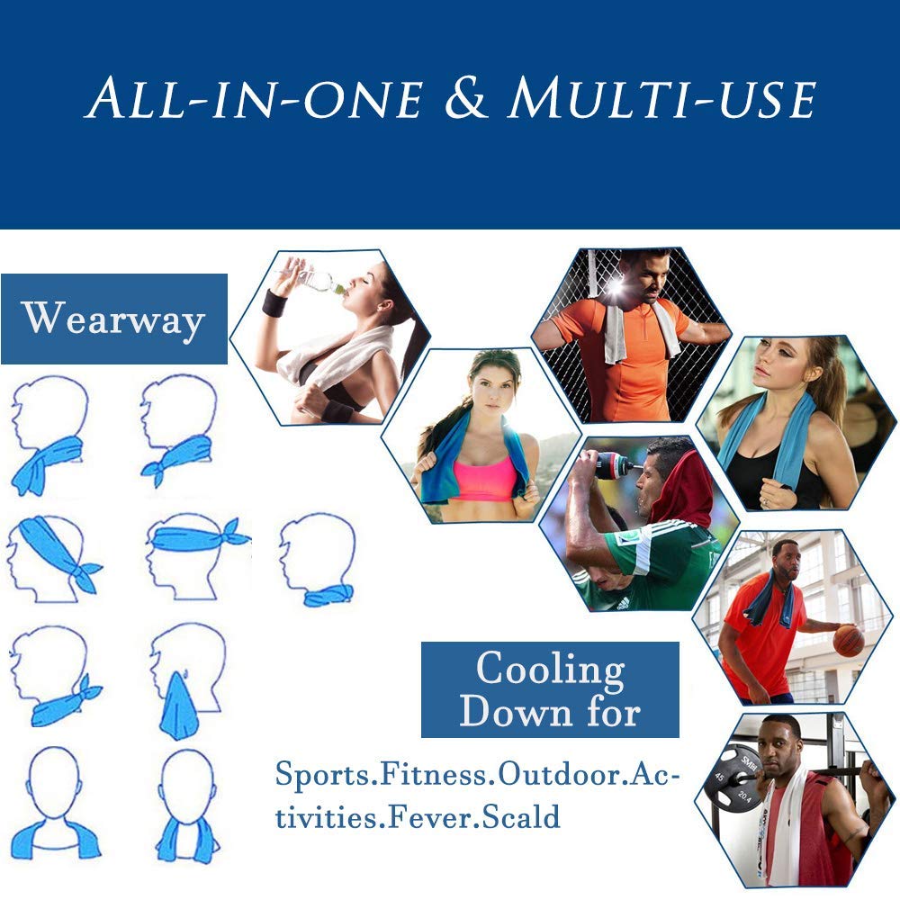 Premium Cooling Towel for Yoga, Running, Gym & Camping - Fast Cooling Microfiber with Handle Bottle (Blue) - Stay Cool During Workouts, Hiking & Outdoor Activities