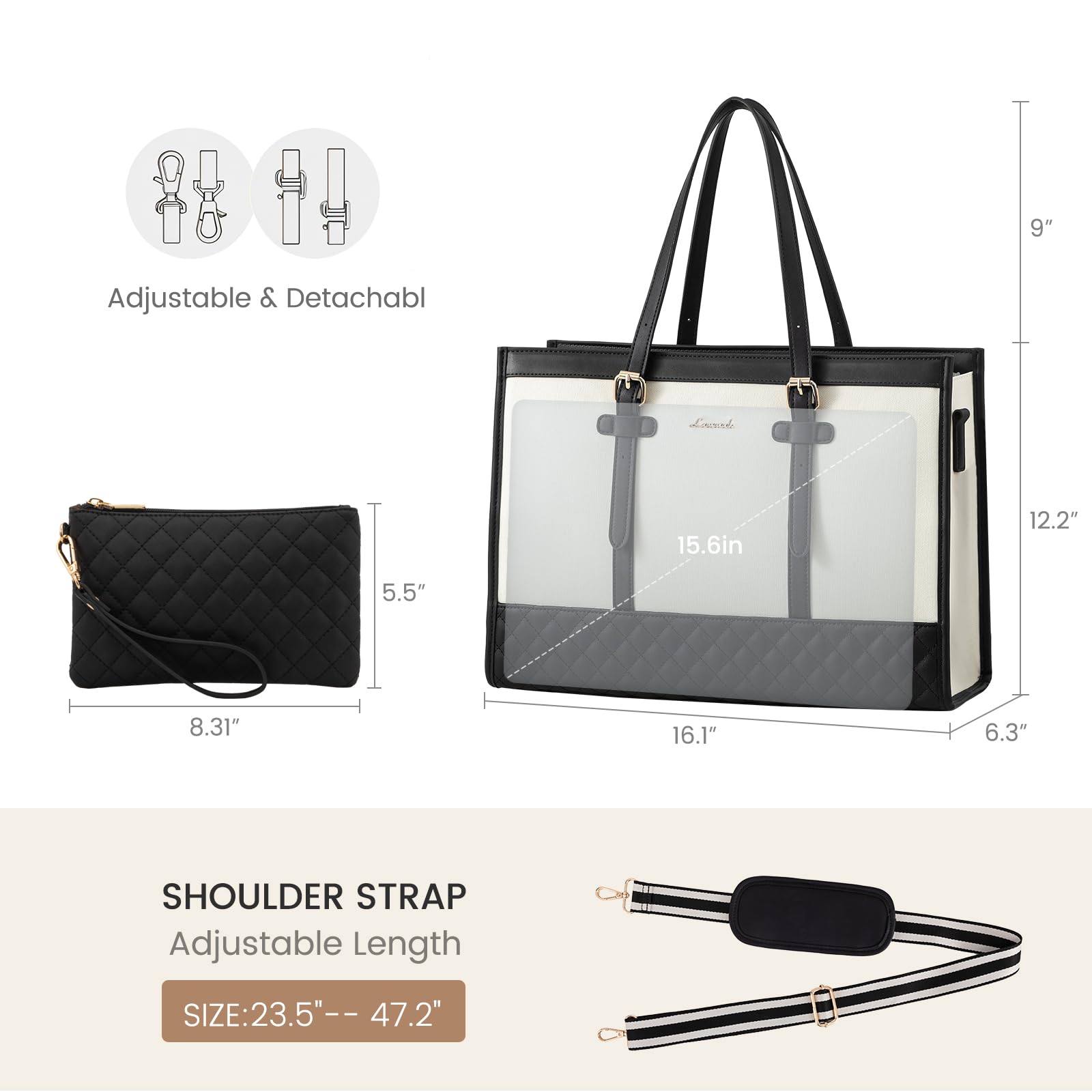 LOVEVOOK 15.6 Inch Women's Laptop Tote Bag - Large Capacity Canvas Work Bag with Clutch Purse, Durable Computer Briefcase for Office, Business, Travel & School | Perfect for Professionals, College Students & Teachers