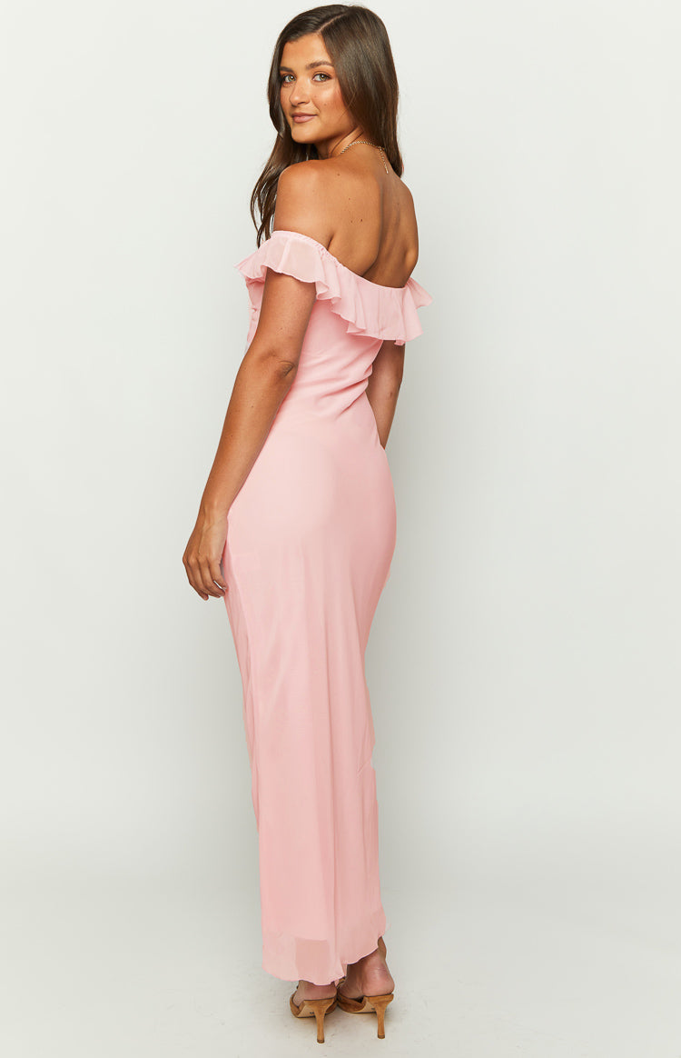 Bellflower Pink Chiffon Maxi Dress - Elegant Flowy Long Dress for Women, Summer Beach Wedding Party Wear, Plus Size Boho Chic Evening Gown