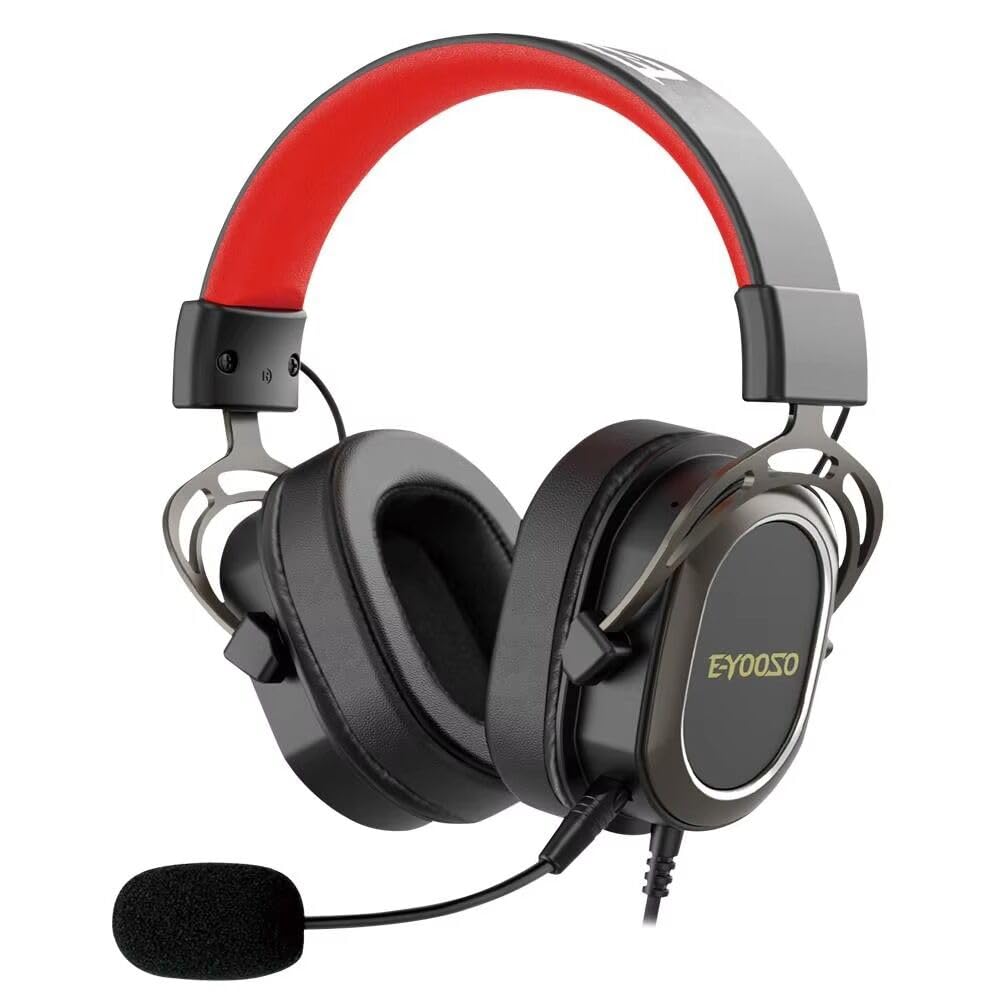 E-YOOSO Gaming Headset with Microphone - 3.5mm Wired Over-Ear Headphones with Surround Sound for PC, Laptop, PlayStation, Xbox & Mobile - Perfect for Online Gaming, Streaming & Video Calls