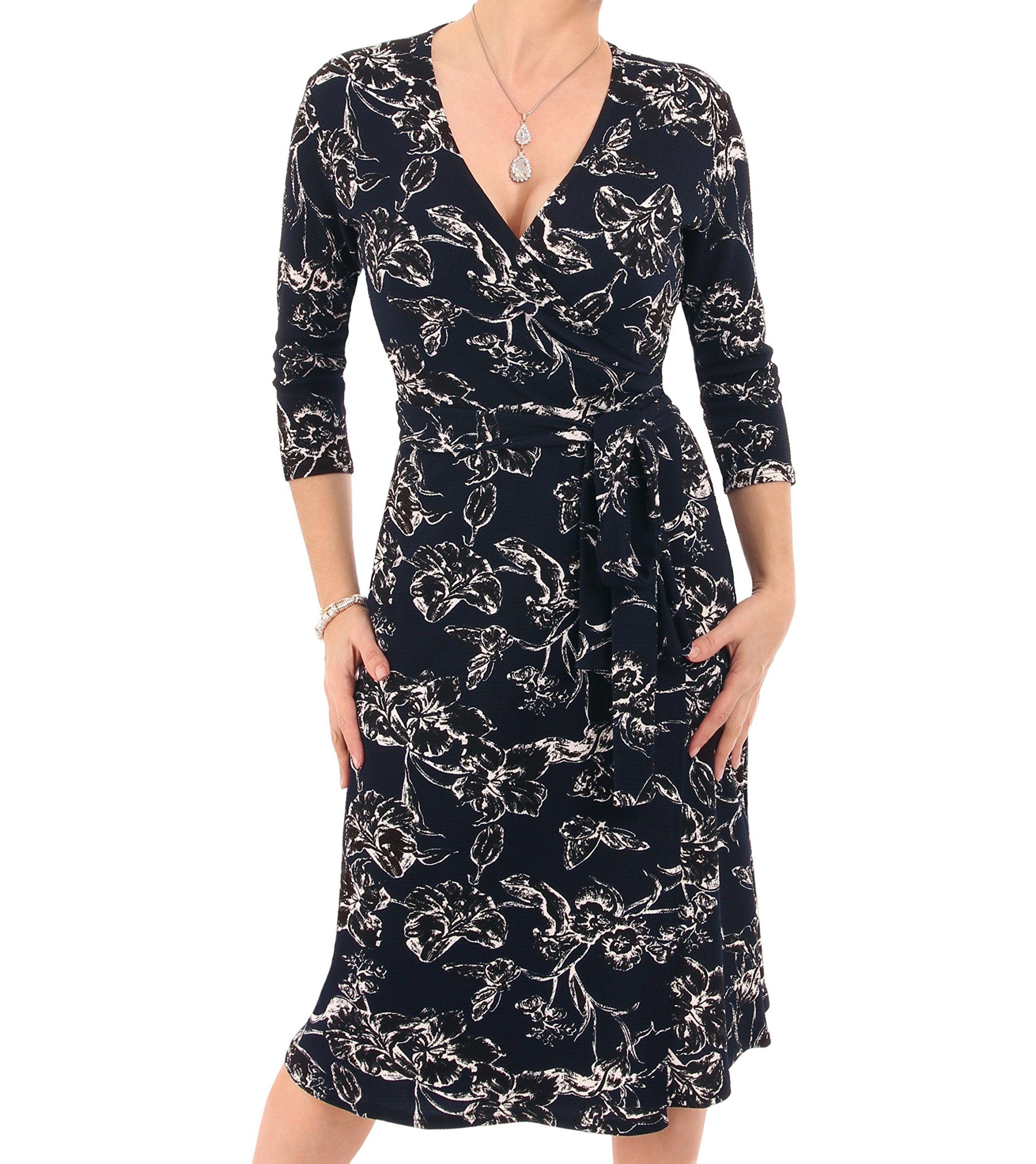 Women's Textured Floral Wrap Dress - Elegant V-Neck Midi Dress for Summer, Beach & Party | Comfortable Stretchy Fabric for Casual & Formal Occasions