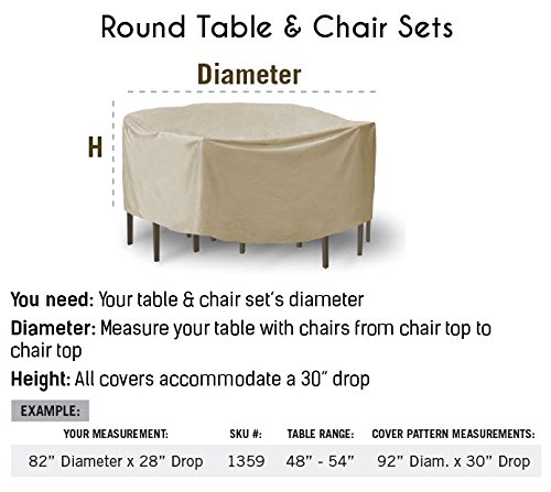 60 Inch Round Weatherproof Patio Table and Highback Chair Set Cover - Heavy Duty Tan Protective Covers for Outdoor Furniture - Perfect for Backyard, Garden, and Poolside Use