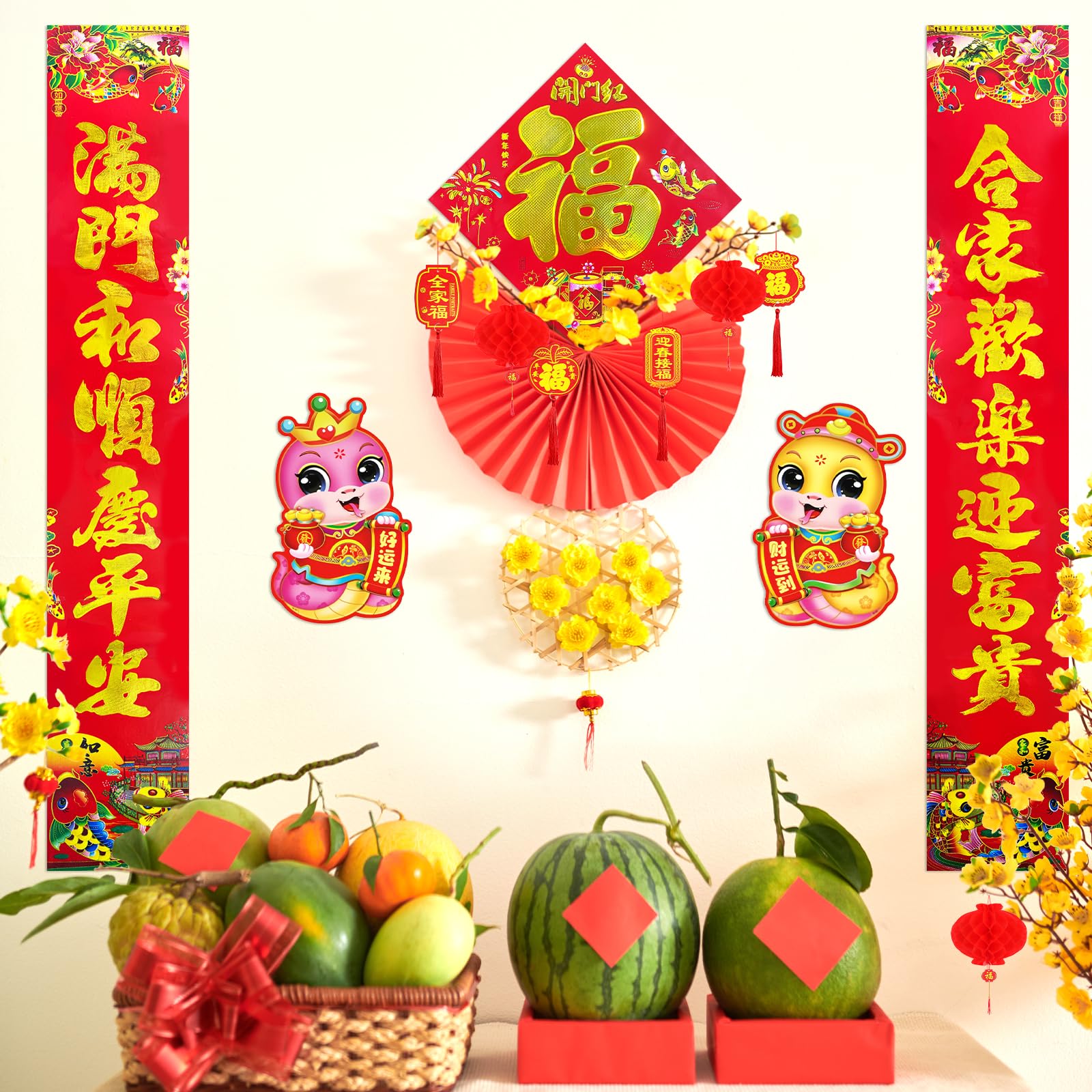 74 Pcs Chinese New Year Decorations Kit 2025 - Red Paper Lanterns, Fu Window Stickers, Spring Festival Couplets, Lucky Red Envelopes & Hanging Ornaments - Perfect for Lunar New Year Party, Home & Office Decoration