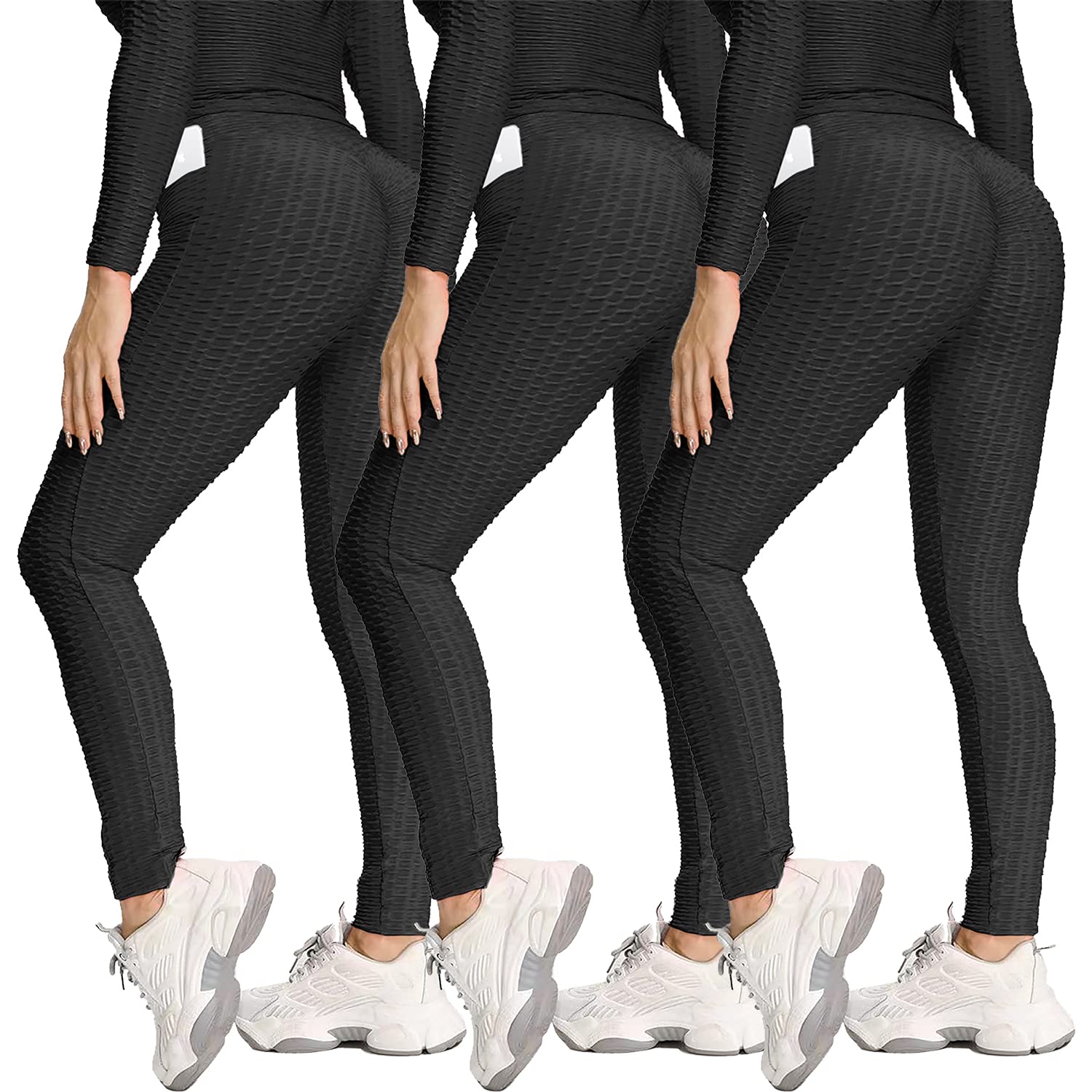 Msicyness 3 Pack High Waist Yoga Pants for Women - Tummy Control & Butt Lifting Textured Scrunch Leggings | TikTok Viral Booty Tights for Workout, Gym & Casual Wear