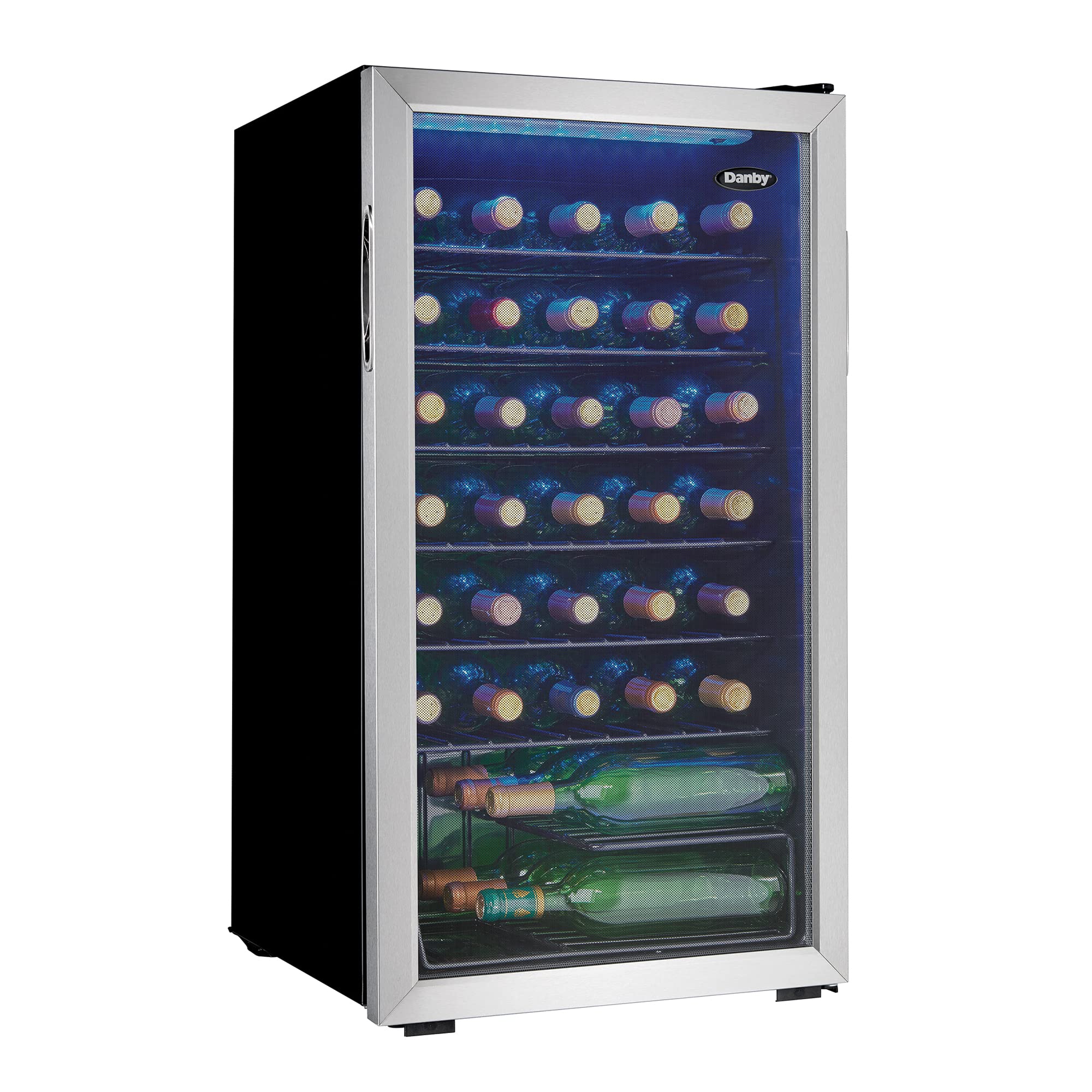 Danby DWC036A1BSSDB-6 3.3 Cu. Ft. Freestanding Wine Cooler - 36 Bottle Capacity Single Zone Refrigerator with Glass Door | Stainless Steel Wine Fridge for Kitchen, Home Bar, Restaurant & Office Use