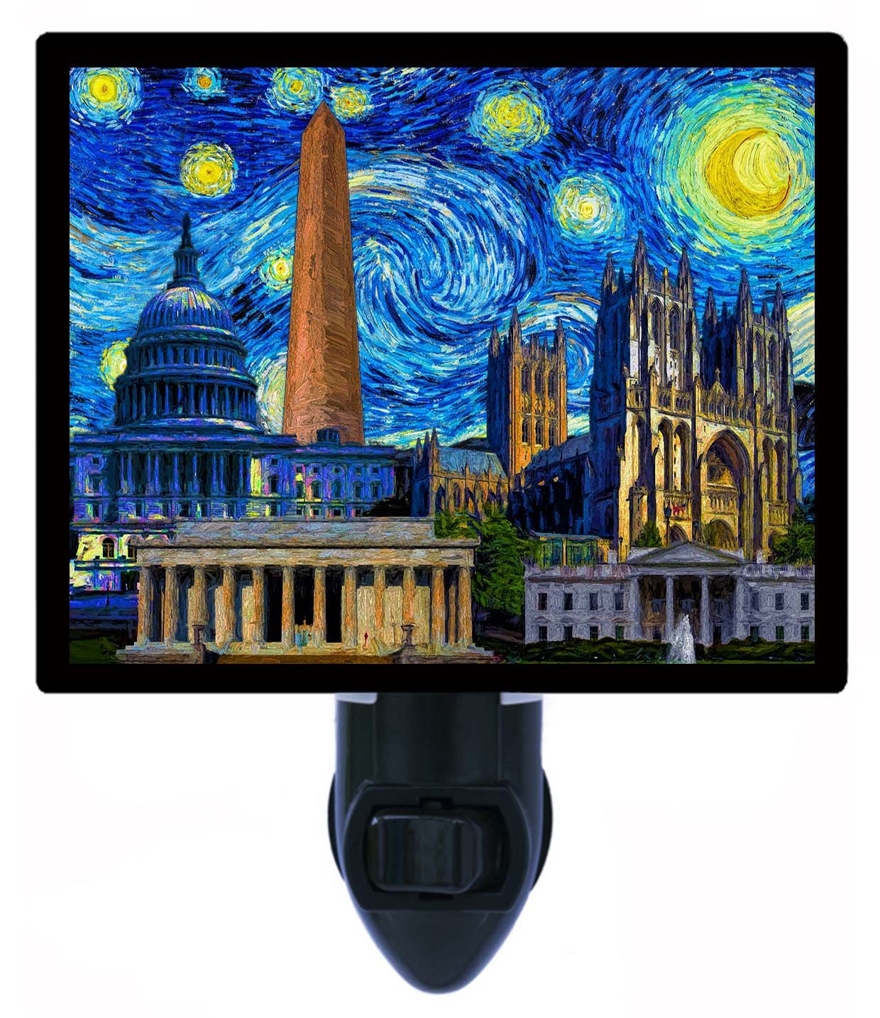 Van Gogh Starry Night LED Night Light - Washington DC Skyline & Destinations - Perfect for Kids' Rooms, Nurseries, and Bedside Decor