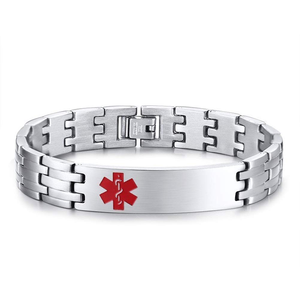 Medical Alert ID Bracelet for Men - Stainless Steel Emergency Bracelet with Free Engraving | Fashionable Safety Jewelry for Daily Wear & Outdoor Activities