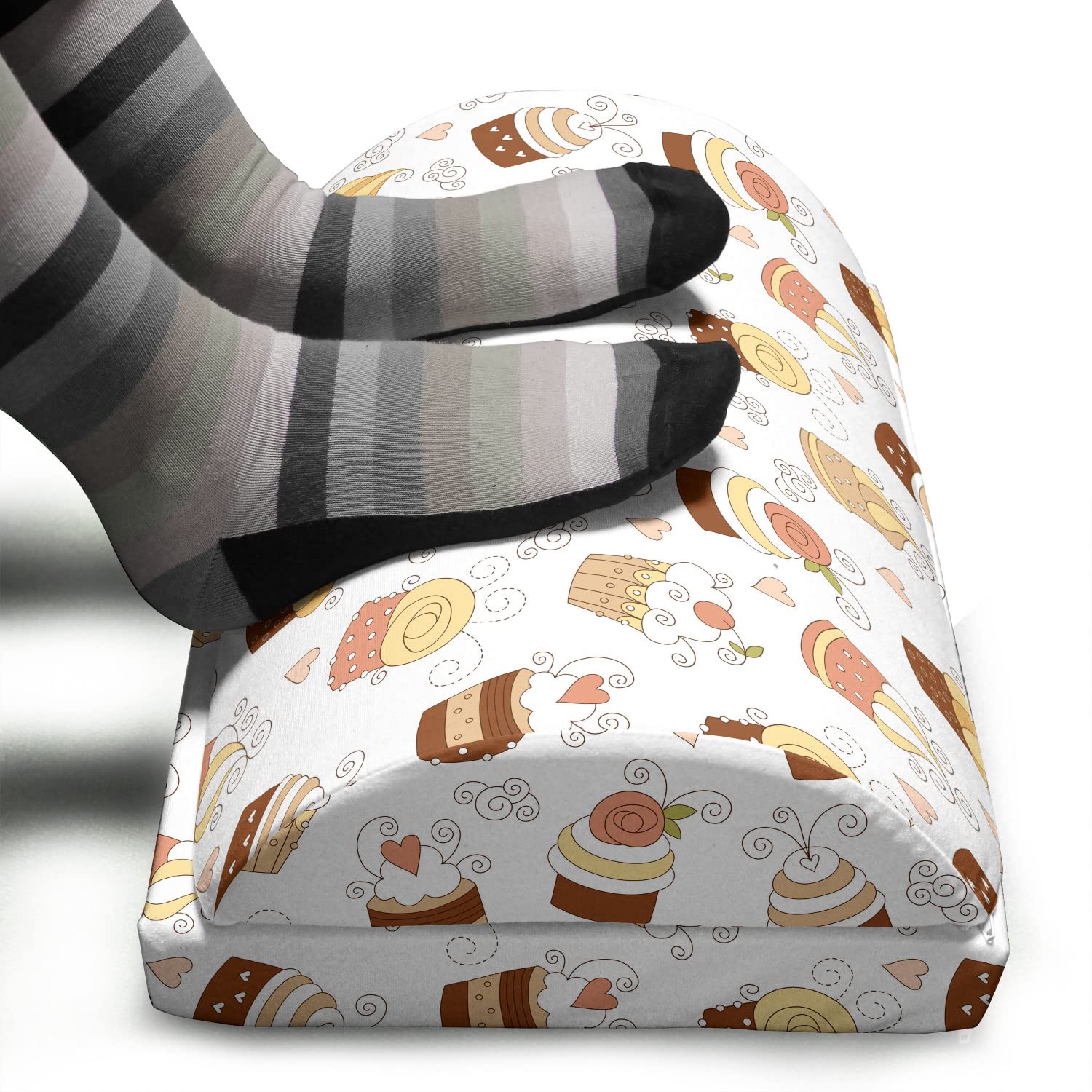 Ambesonne Adjustable Ergonomic Memory Foam Foot Rest - Cream & White Cupcake Design with Non-Slip Backing | Office Leg Support for Comfort & Posture | Perfect for Home, Office & Gaming Setup