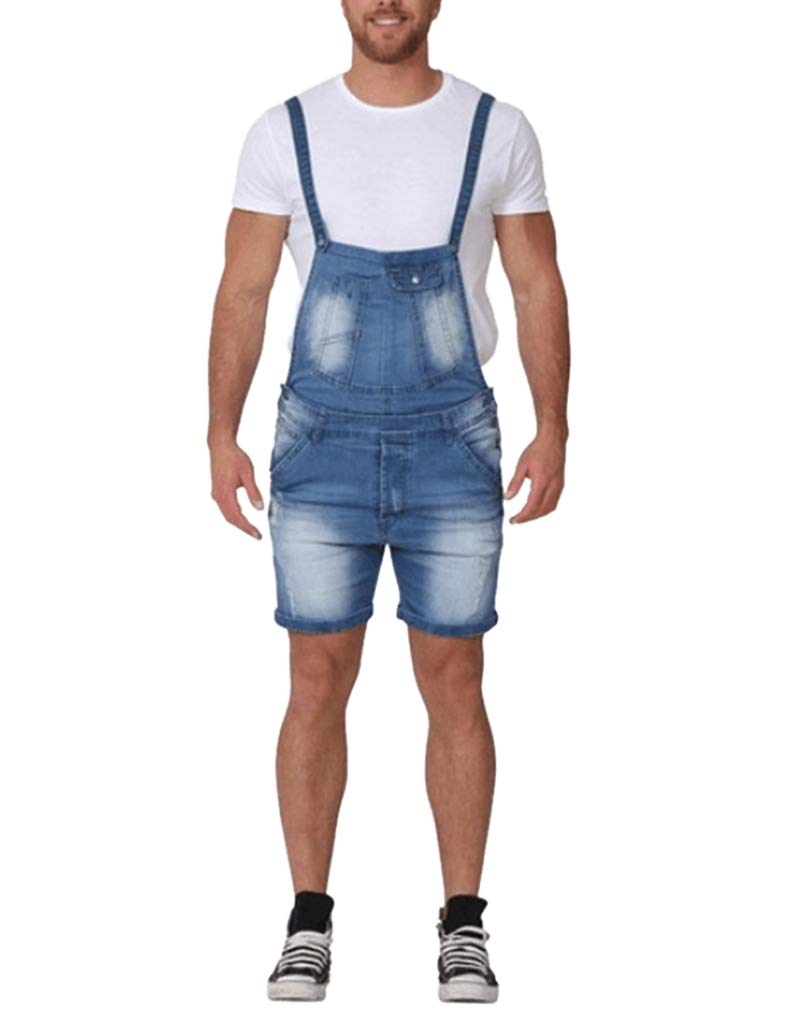 GUOCU Men's Distressed Ripped Denim Shorts - Detachable Strap Overalls & Casual Jumpsuit for Summer Outfits, Streetwear Fashion, and Outdoor Adventures