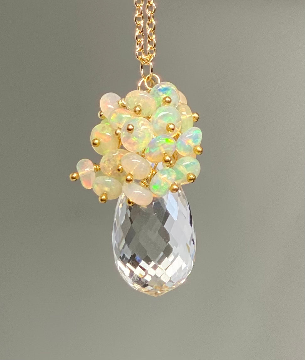 Natural Clear Crystal Quartz Opal Cluster Pendant Necklace for Women - Elegant Boho Jewelry Gift for Birthday, Wedding & Special Occasions