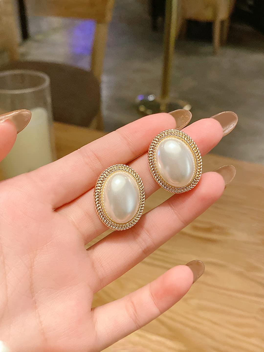 Elegant Gold-Toned Yellow Chime Pearl Stud Earrings for Women & Girls | Oval Shape Fashion Jewelry | Perfect for Parties, Weddings & Daily Wear