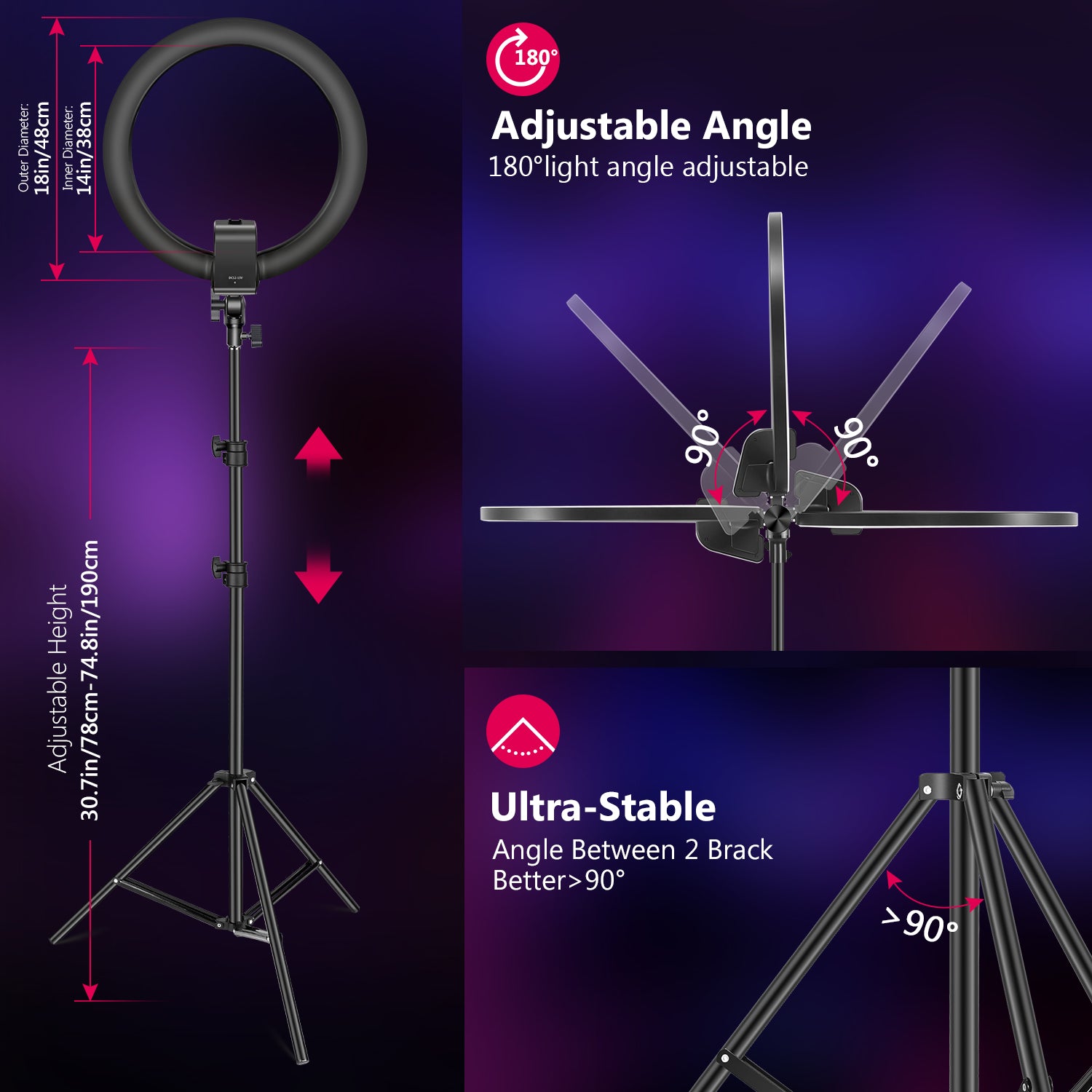 NEEWER SRP18 18-inch 2.4G Wireless LED Ring Light with Stand - Perfect for YouTube Videos, TikTok Live Streaming, Photography & Makeup Lighting