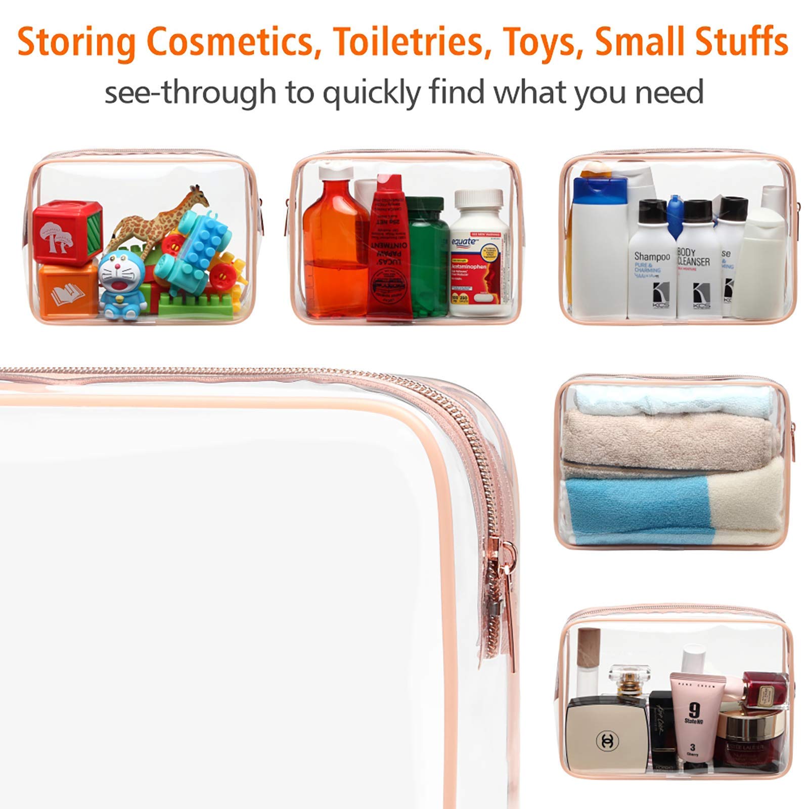 PACKISM Clear Toiletry Bag 3-Pack - TSA Approved Quart Size Travel Cosmetic Organizer for Women & Men - Perfect for Airports, Gym, Camping & Weekend Getaways