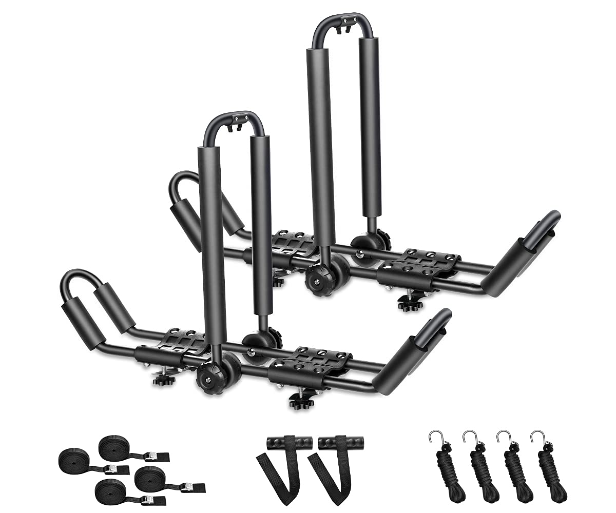 DRSPORTS Universal Foldable 3-in-1 Adjustable J-Shape Kayak Rack - Car Roof Rack for Kayak, Canoe, SUP, Surfboard & Ski Board - Fits SUV, Truck & Sedan - Perfect for Water Sports, Camping & Outdoor Adventures