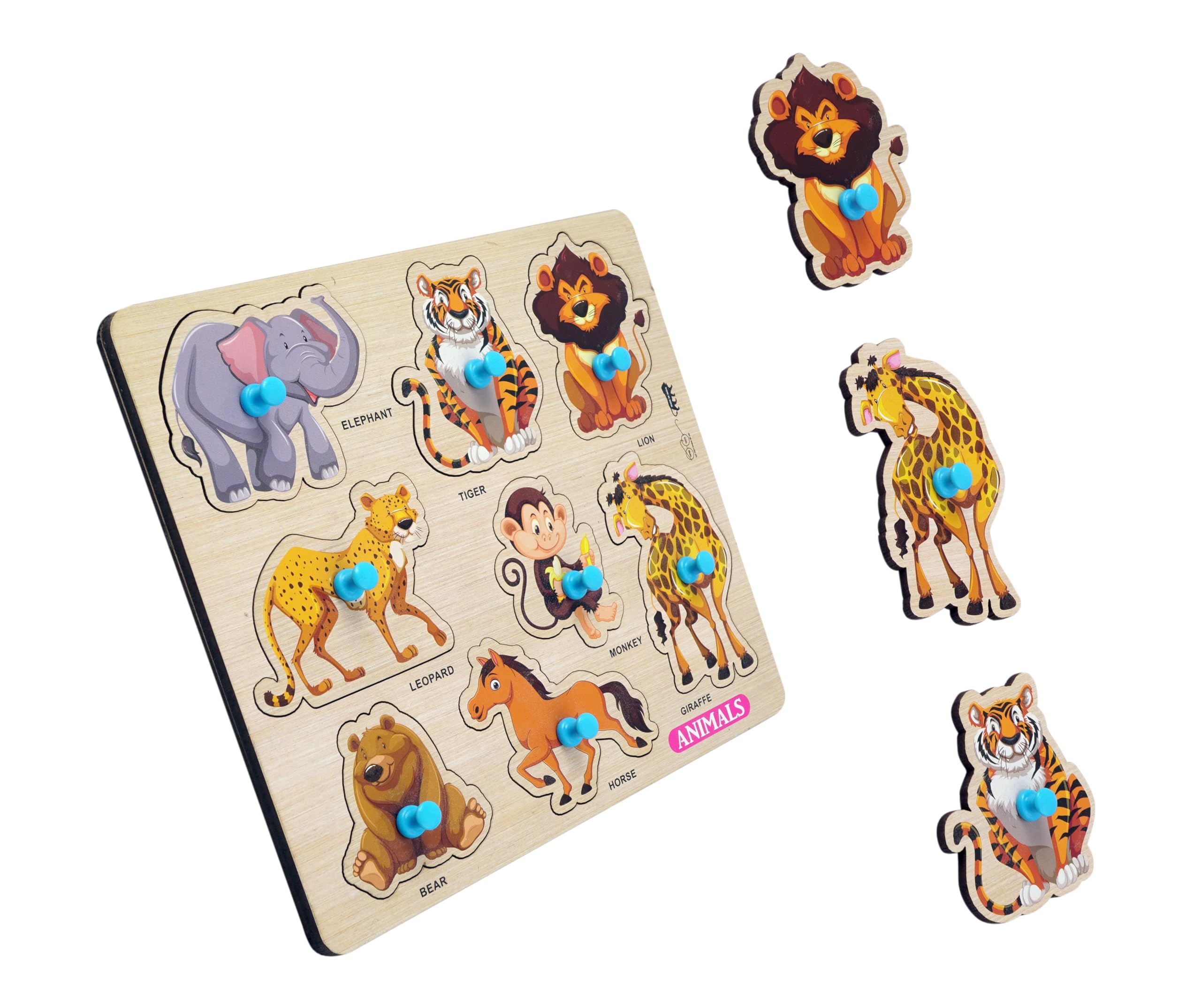 XH TOYS Montessori Wooden Animal Puzzle - Educational Learning Toy for Toddlers Ages 2-6, Preschool Classroom & Homeschool STEM Activity - Jungle Safari Theme Puzzle Board for Boys & Girls (12-Piece Set) - Perfect for Birthday Gifts, Early Childhood Development & Sensory Play