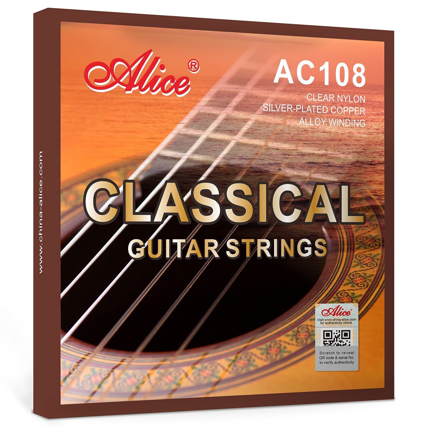 Alice Classical Guitar Strings Nylon - AC108 String Set .028-.043 Normal Tension Nylon Core with Silver-Plated Copper Winding | Perfect for Beginners & Students | 3-Pack Set for Practice, Performances & Studio Recording