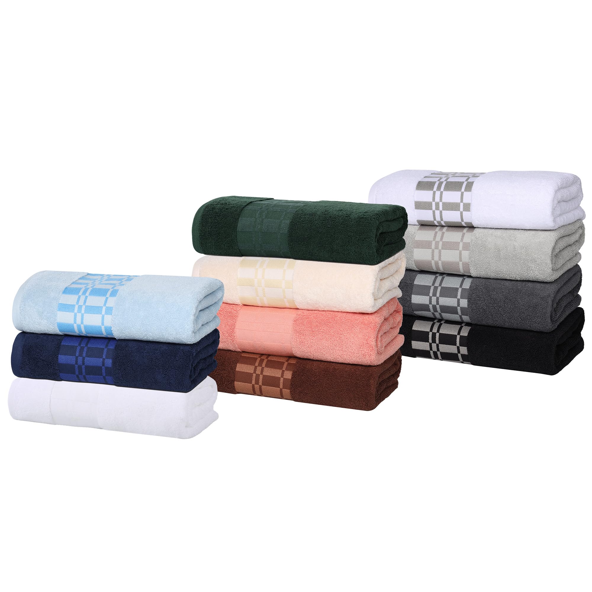 Premium 8-Piece Cotton Towel Set - Soft Quick-Dry Geometric Design Bath & Hand Towels with Dobby Border | Includes 2 Bath, 2 Hand, 4 Washcloths | Luxury Spa & Bathroom Decor for Home, Hotel, Gym | Larissa Collection in Coral