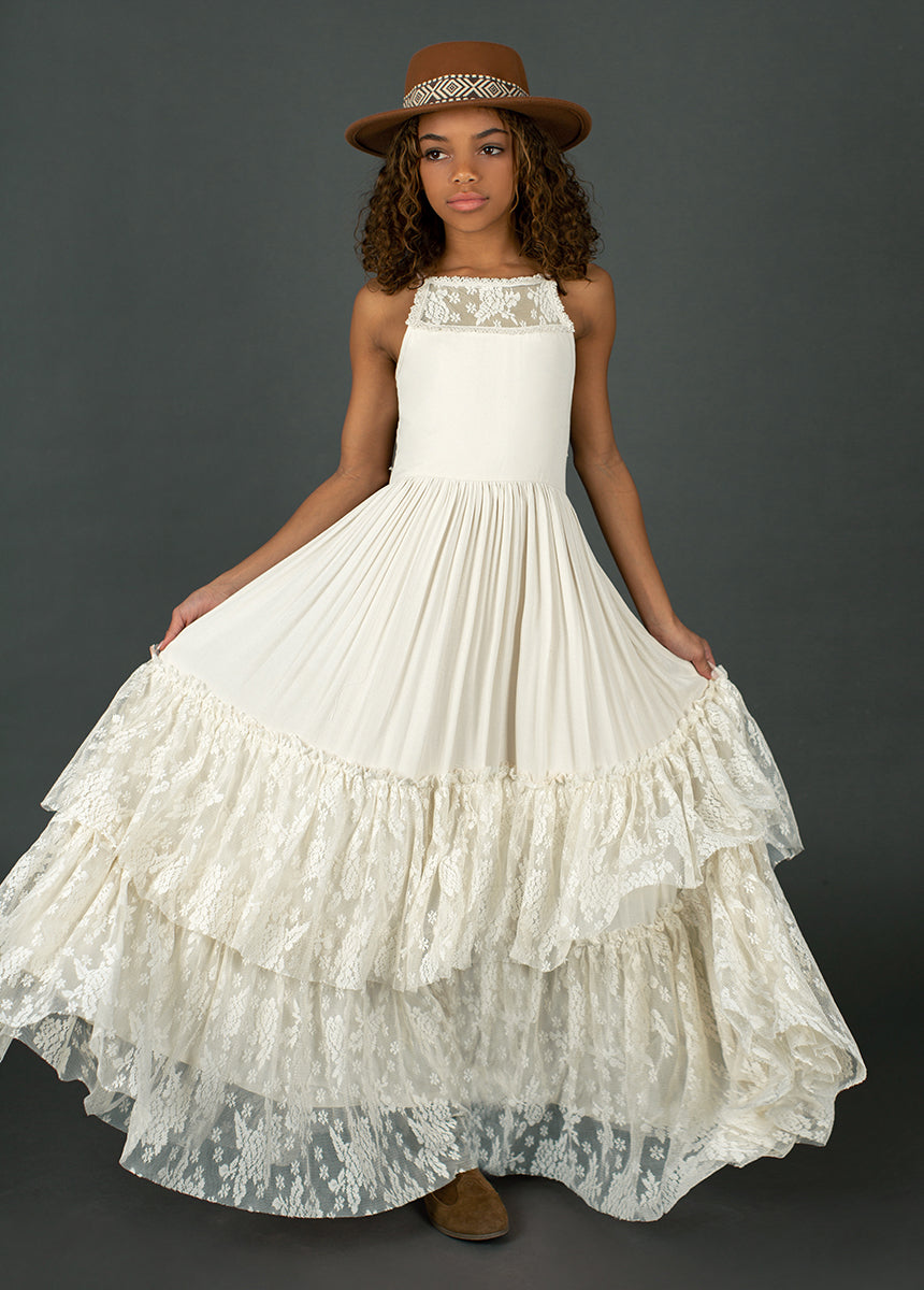 Catrin Dress in Cream | Elegant Women's Floral Maxi Dress for Summer, Beach, and Special Occasions