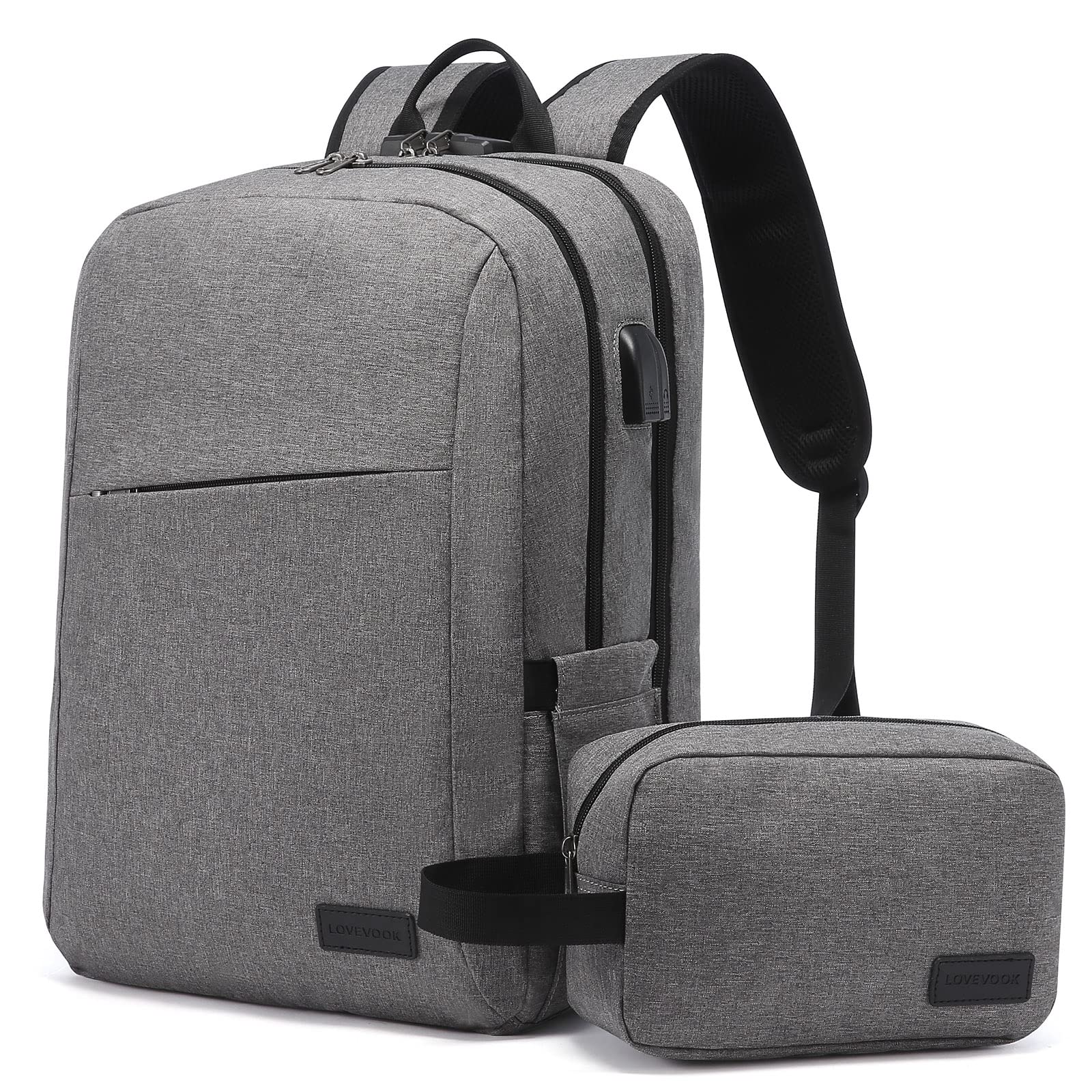 LOVEVOOK 17 Inch Anti-Theft Laptop Backpack for Women & Men - TSA Approved Travel Computer Bag, College Bookbag for Work & School (Grey) - Perfect for Business Trips, Commuting & Campus Life