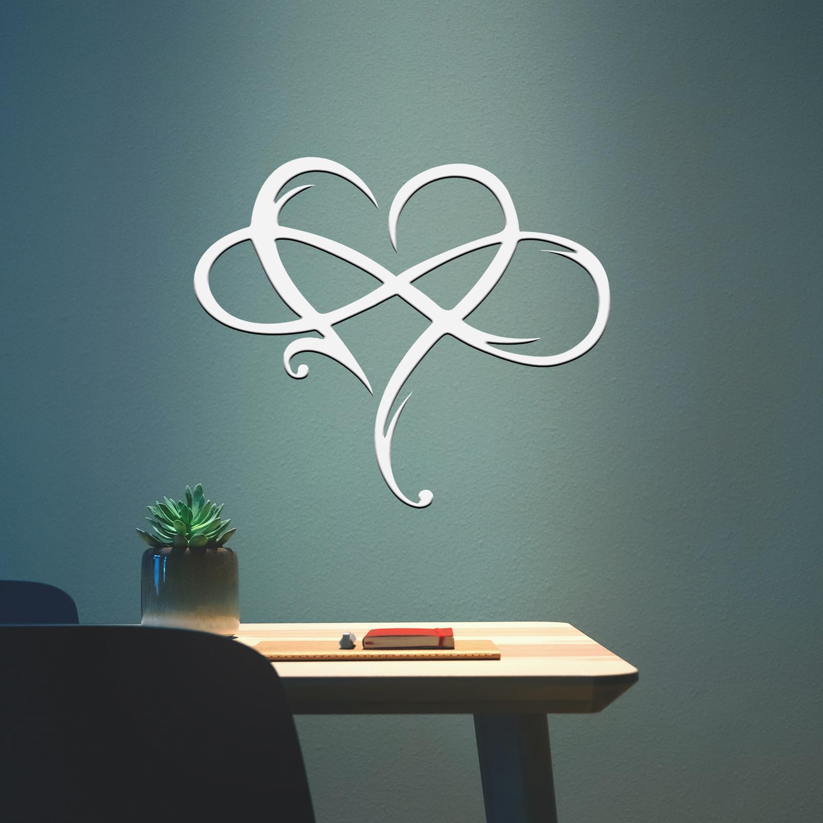 Infinity Heart Metal Wall Art - Elegant Steel Love Sign Plaque for Bedroom, Living Room & Wedding Decor - Geometric Cut-Out Home Ornament (11.4x13.7in, White) | Perfect for Anniversary Gifts, Housewarming & Romantic Home Decoration