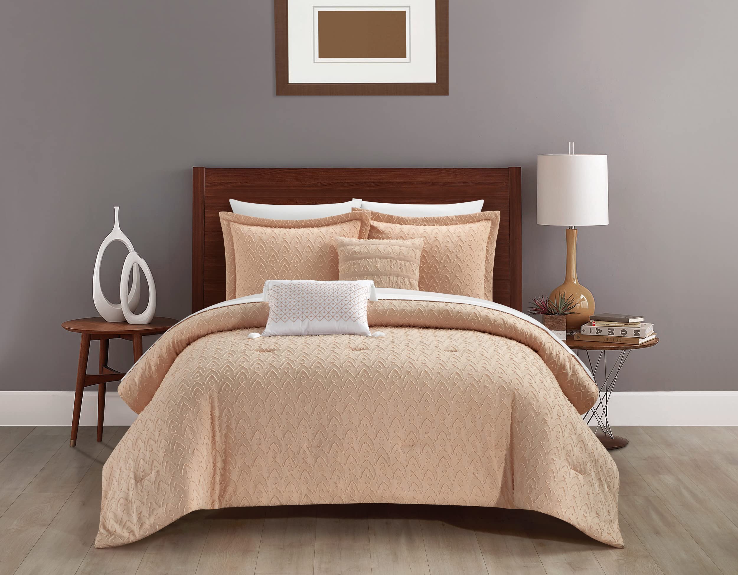 Chic Home Blush King Size 5-Piece Comforter Set - Geometric Jacquard Design Polyester Bedding with Comforter, Pillow Shams & Decorative Pillows - Perfect for Master Bedroom, Guest Room & Cozy Home Decor