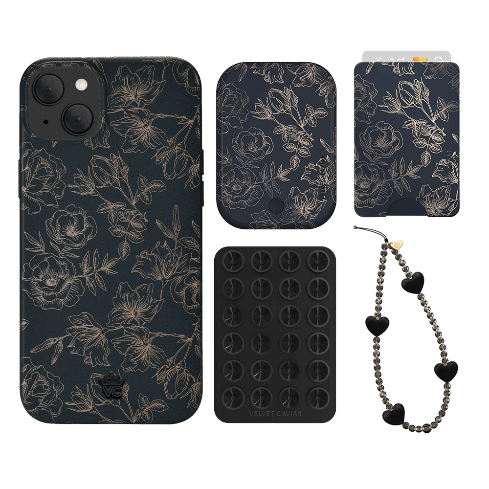 Floral Rose Gold Chrome iPhone Case with Wallet - Stylish & Protective Phone Cover for Women | Perfect for Everyday Use, Travel & Shopping