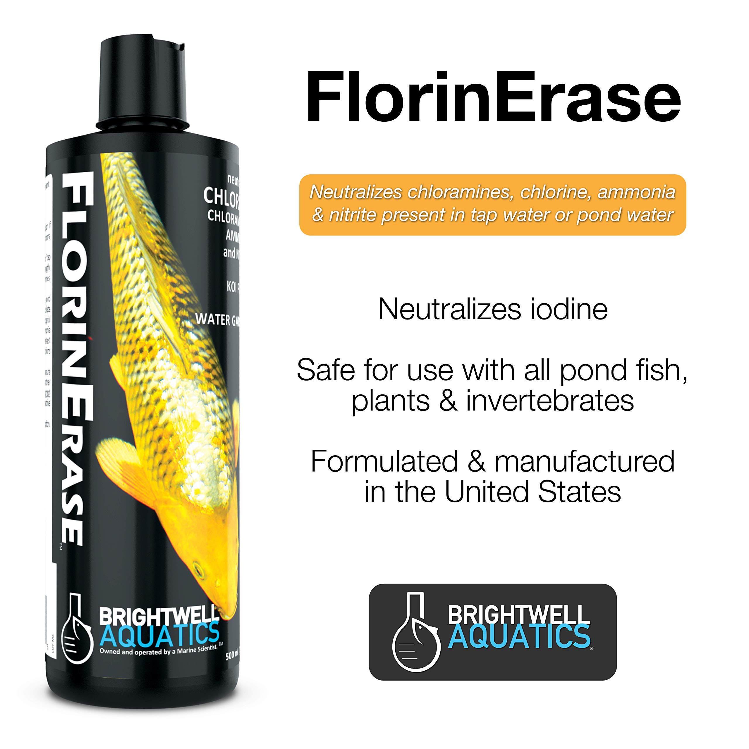 Brightwell Aquatics FlorinErase - 高效去除氯、氯胺和氨，适用于自来水、鱼缸和池塘水处理，2升装，水族爱好者和园艺养护必备