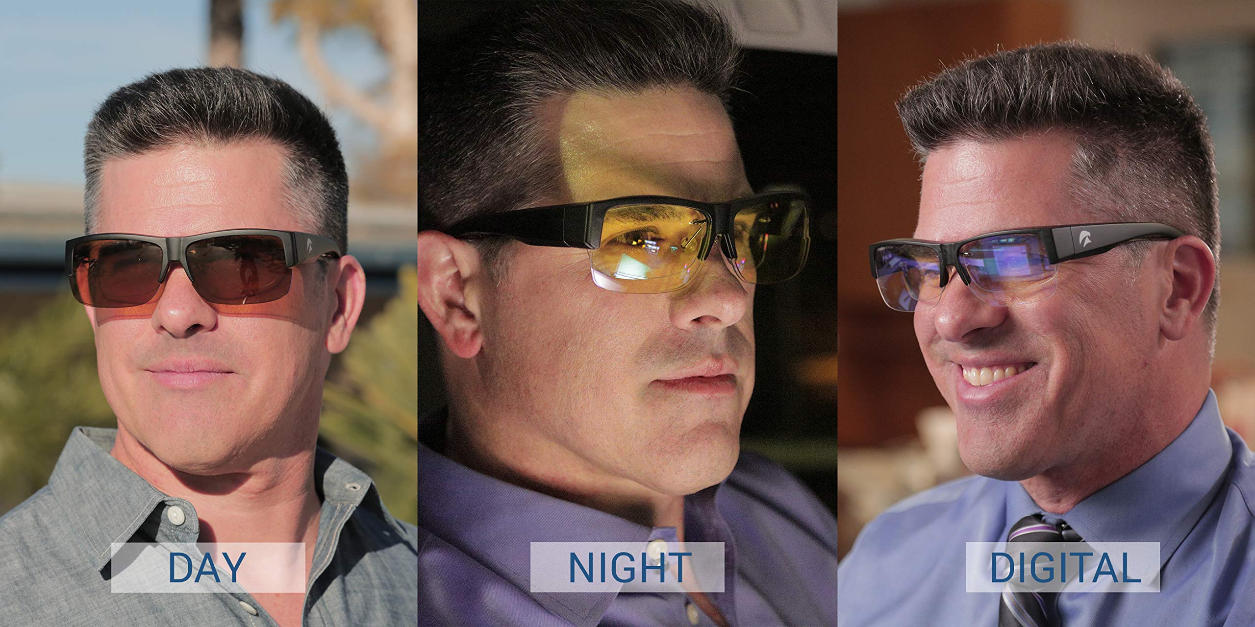 Eagle Eyes 3-in-1 Clip-On Glasses Kit with Day, Night & Digital Light Lenses - Perfect for Reading, Driving & Screen Use