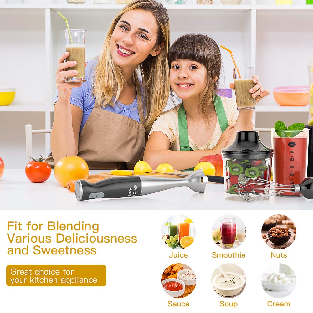 Powerful 4-in-1 Immersion Hand Blender Set - 500W Electric Food Blender with 16oz Chopper, 20oz SAN Beaker & Balloon Whisk | BPA-Free Kitchen Mixer for Smoothies, Soups, Sauces & Baking
