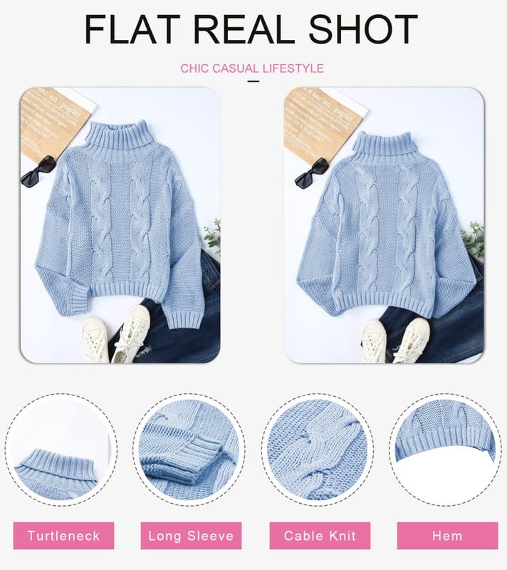 Dokotoo Women's 2024 Winter Fall Turtleneck High Neck Balloon Sleeve Pullover Sweater - Warm Long Sleeve Knit Top for Casual Outfits, Office Wear & Holiday Fashion