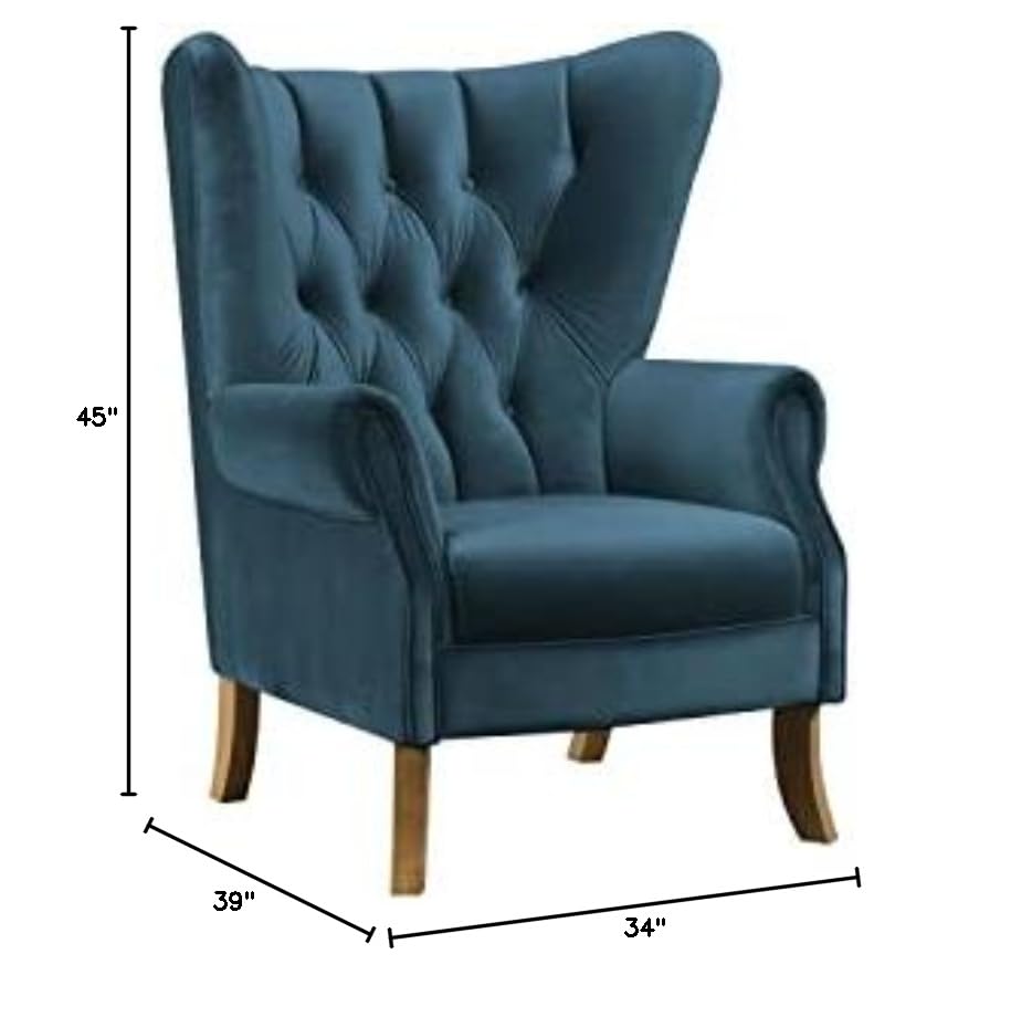 Acme Adonis Button Tufted Wingback Accent Chair - Luxe Azure Blue Velvet Upholstery for Living Room, Bedroom & Home Office Decor
