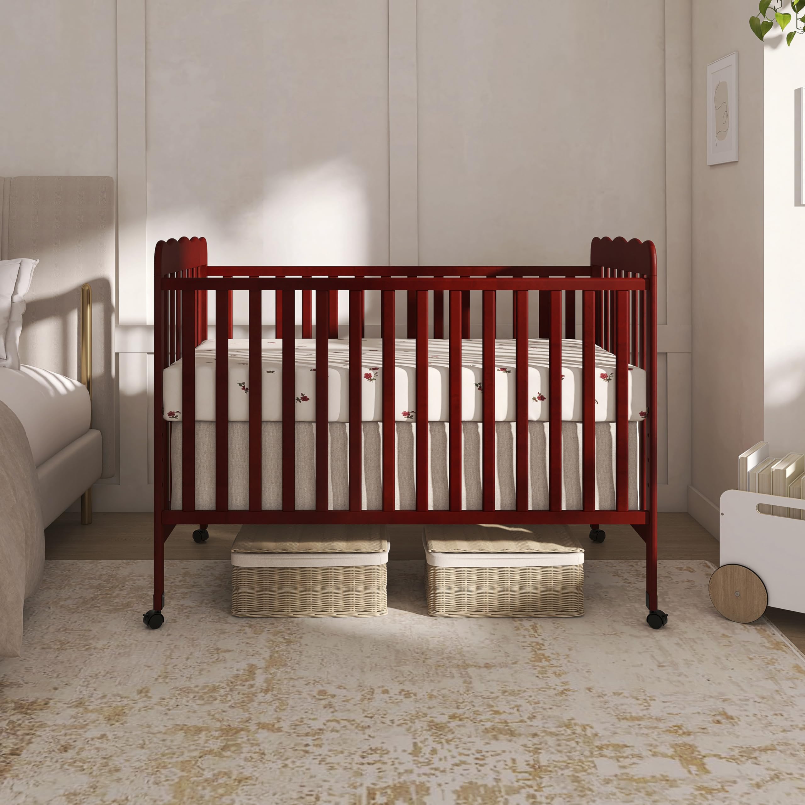 Dream On Me Carson Classic 3-in-1 Convertible Crib - Cherry GreenGuard Gold & JPMA Certified Baby Crib with Locking Wheels | Converts to Toddler Daybed & Kids Sofa | Safe Nursery Furniture for Newborns & Toddlers | Perfect for Baby Rooms, Daycare Centers & Guest Rooms
