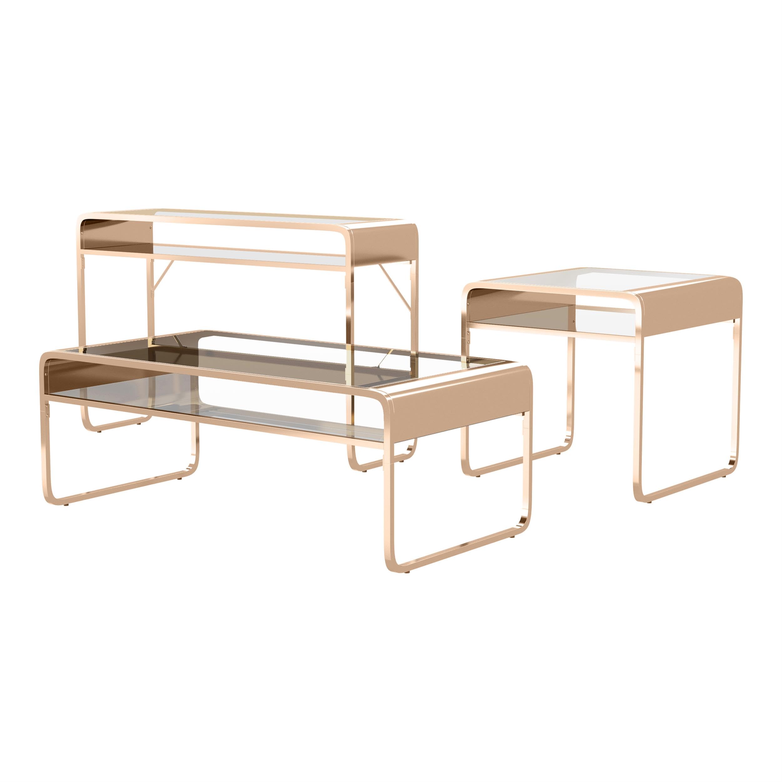 Gold Mexller Contemporary 3-Piece Metal Coffee Table Set for Living Room