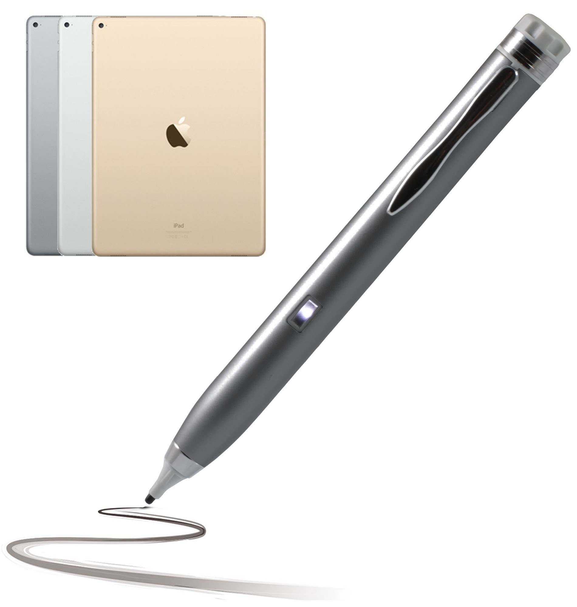 Navitech Grey/Silver Pro Works Active Stylus Pen for Apple iPad Pro (1st/2nd Gen) - Precision Drawing & Note Taking Tool for Artists, Students & Professionals