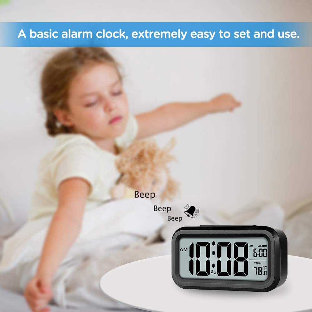 Smart Digital Alarm Clock with Large LED Display, Night Light & Indoor Temperature - Battery Operated Desk Clock for Bedroom, Kids, Students - Perfect for Nightstands, Home Office & Birthday Gifts