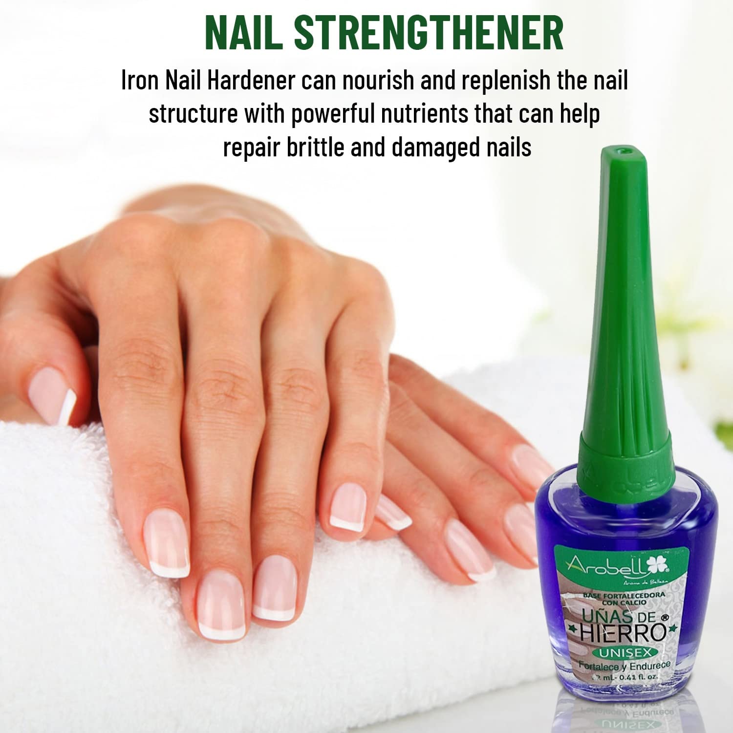 Best Iron Nail Hardener for Strong & Healthy Nails - 0.4oz Unisex Nail Strengthener - Perfect for Brittle Nails Care at Home, Salon & Travel