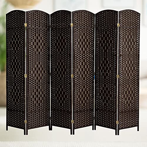 Vagowin 6 Panel Folding Room Divider - 6FT Tall Freestanding Privacy Screen with Double Hinges for Living Room, Bedroom, Office - Brown Wooden Partition for Home Decor & Space Separation