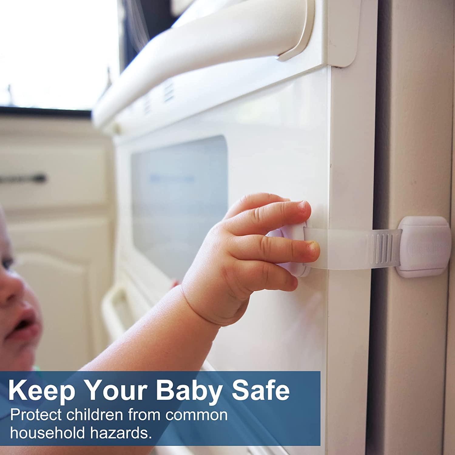 8 Pack Baby Safety Locks - Child Proof Cabinet Locks with 3M Adhesive (No Screws Needed) for Drawers, Cupboards, Oven & Toilet Seat - Secure Your Home for Toddlers & Crawling Babies
