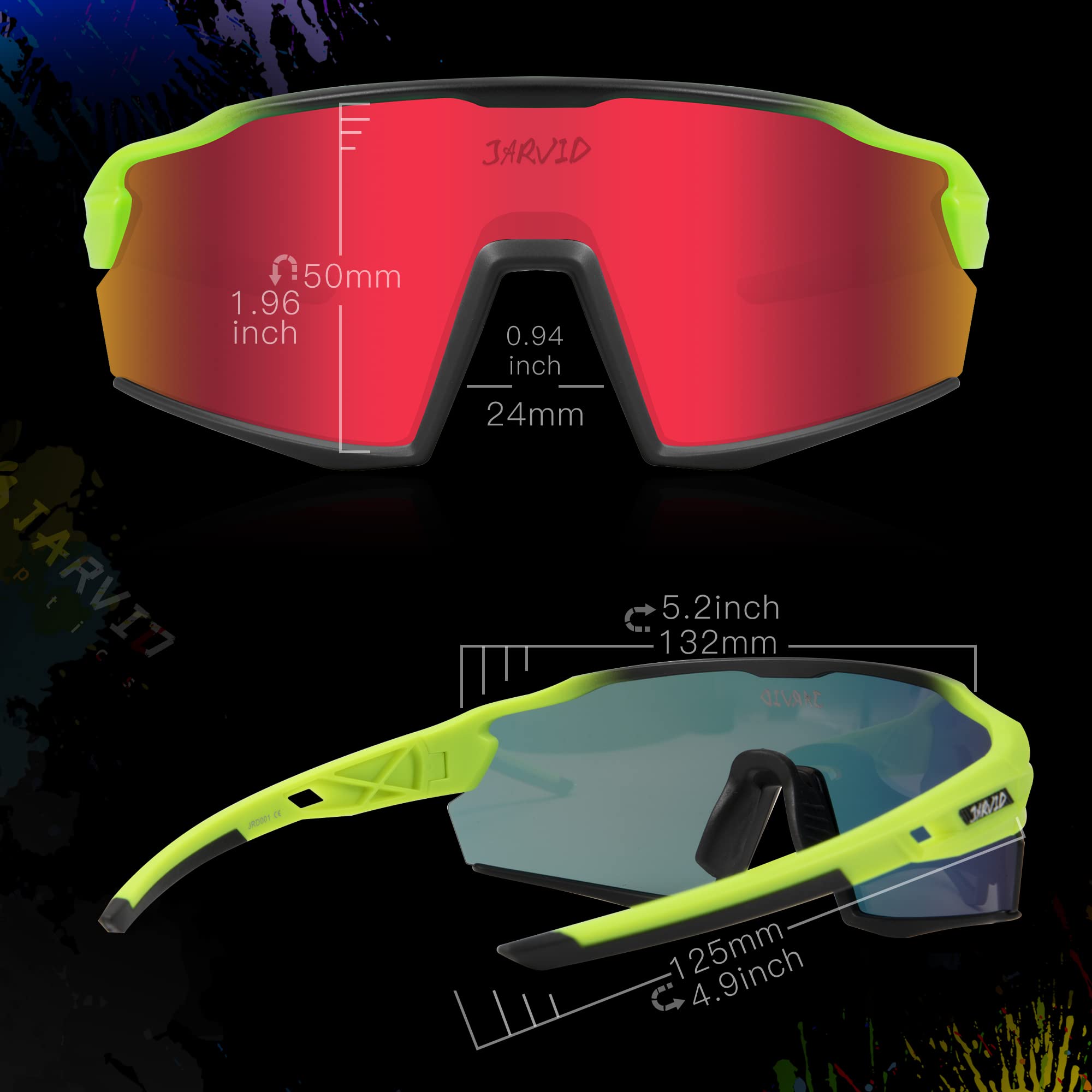 Polarized Cycling Glasses for Men & Women - UV Protection Sports Sunglasses with 4 Interchangeable Lenses - Ideal for Road Biking, Running & Outdoor Activities